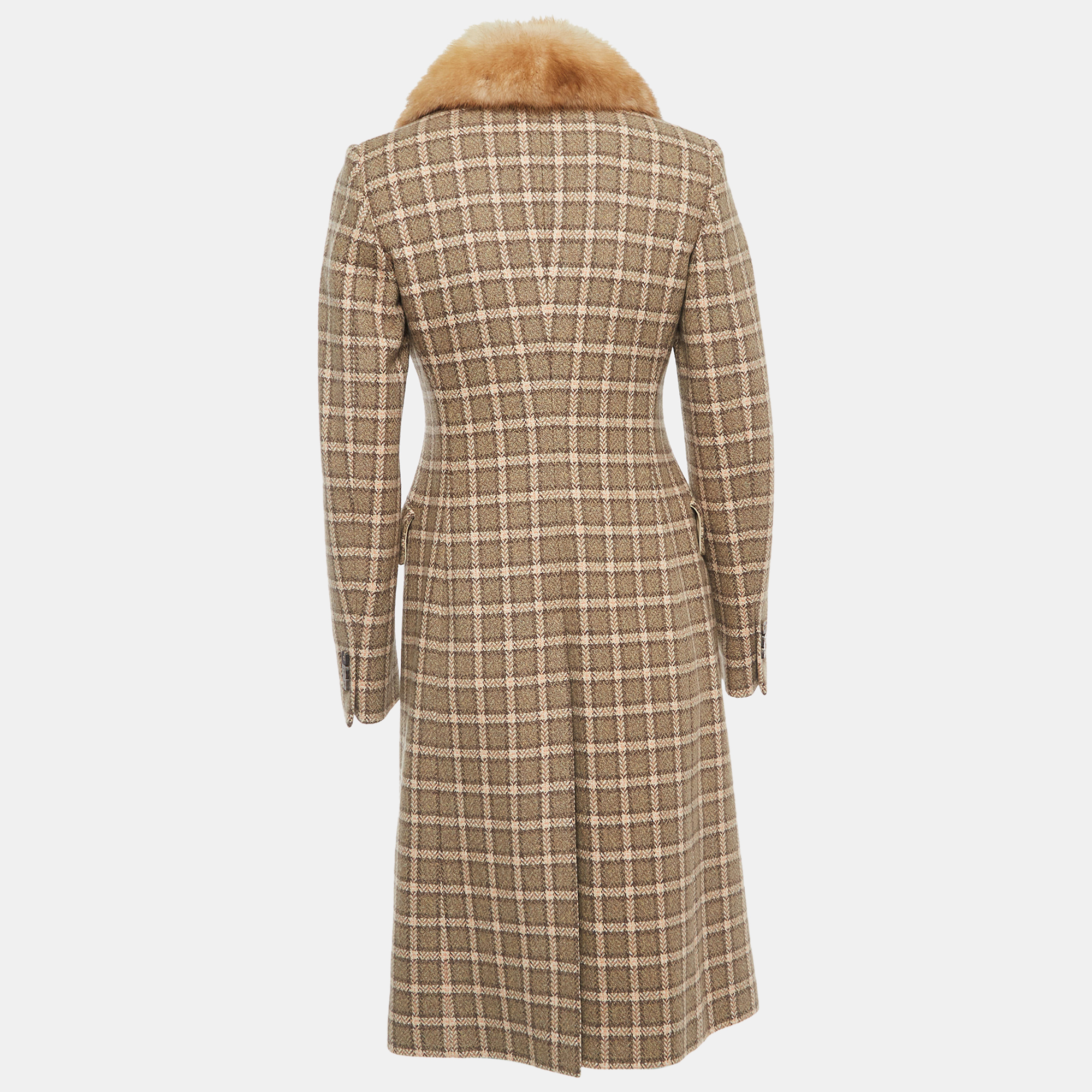 

Loro Piana Brown Wool/Fox Fur checked Long Coat