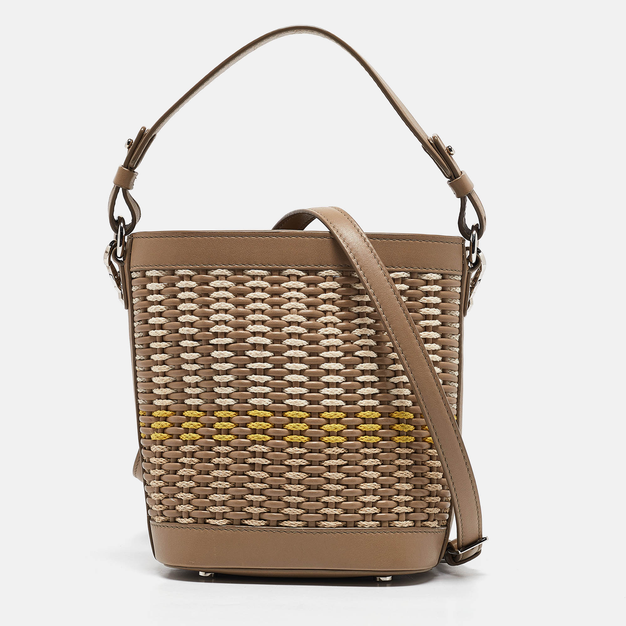 

Loro Piana Beige Leather Woven Bucket Bag