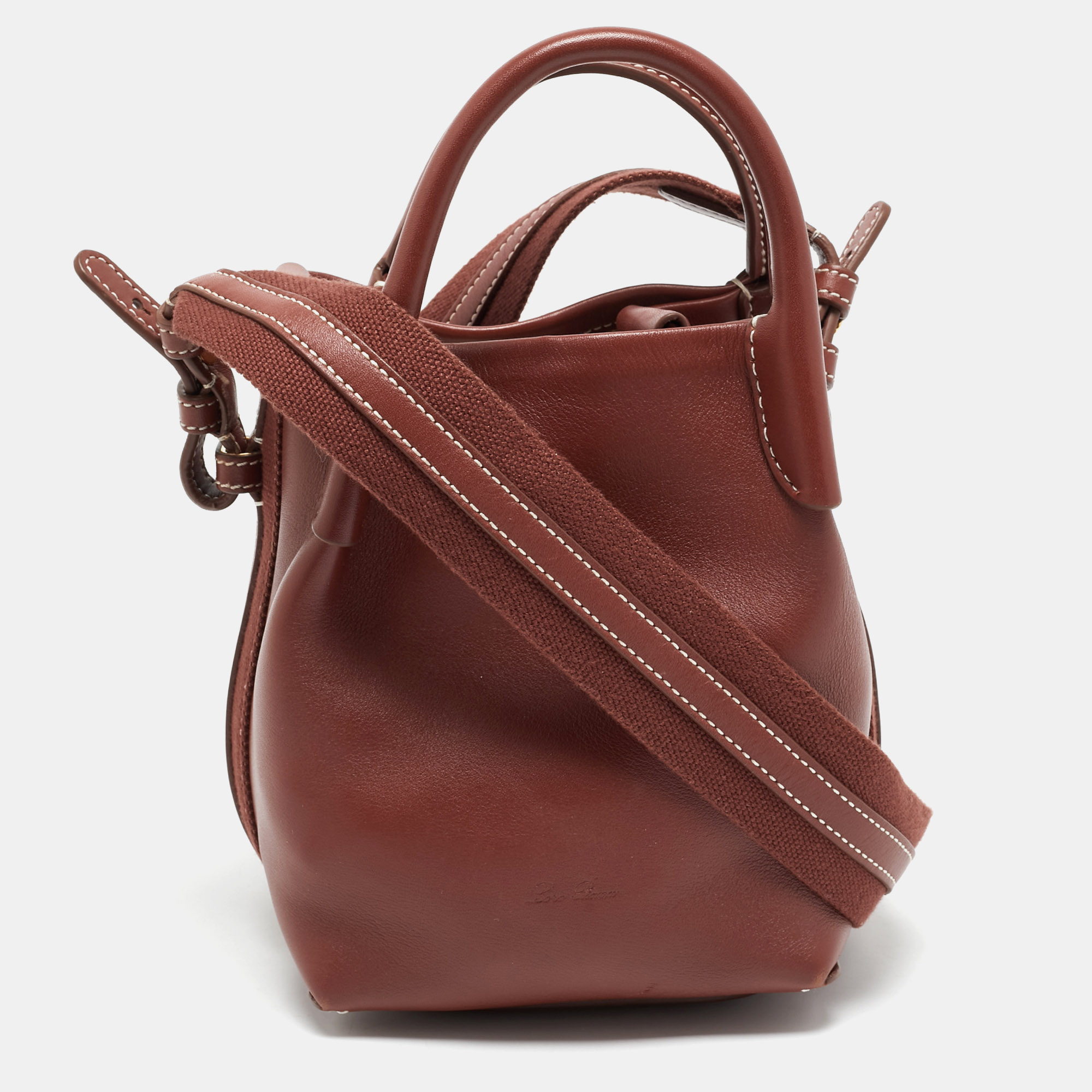

Loro Piana Brick Brown Leather Micro Bale Bucket Bag