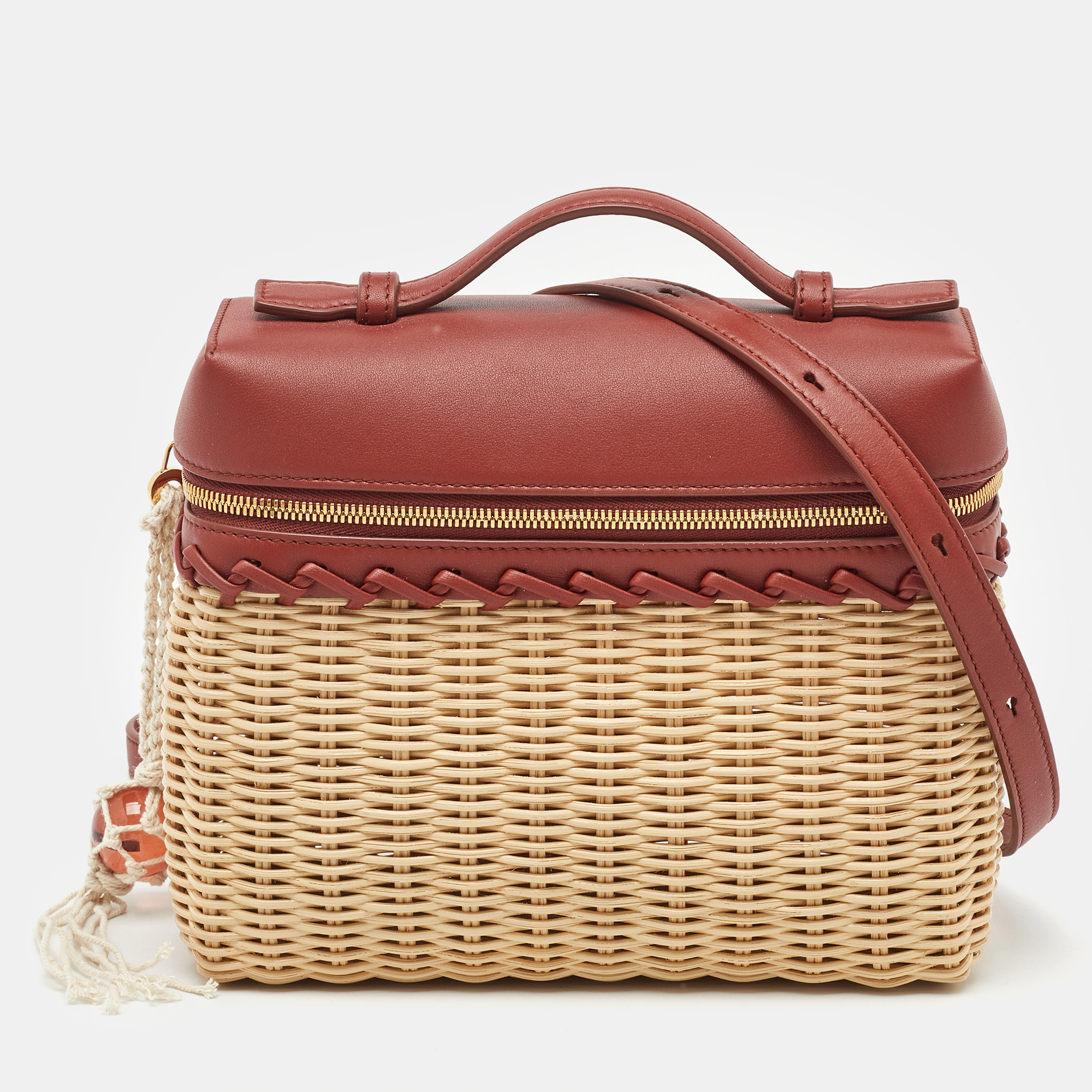

Loro Piana Brown/Beige Wicker and Leather Extra Pocket L19 North-South Bag