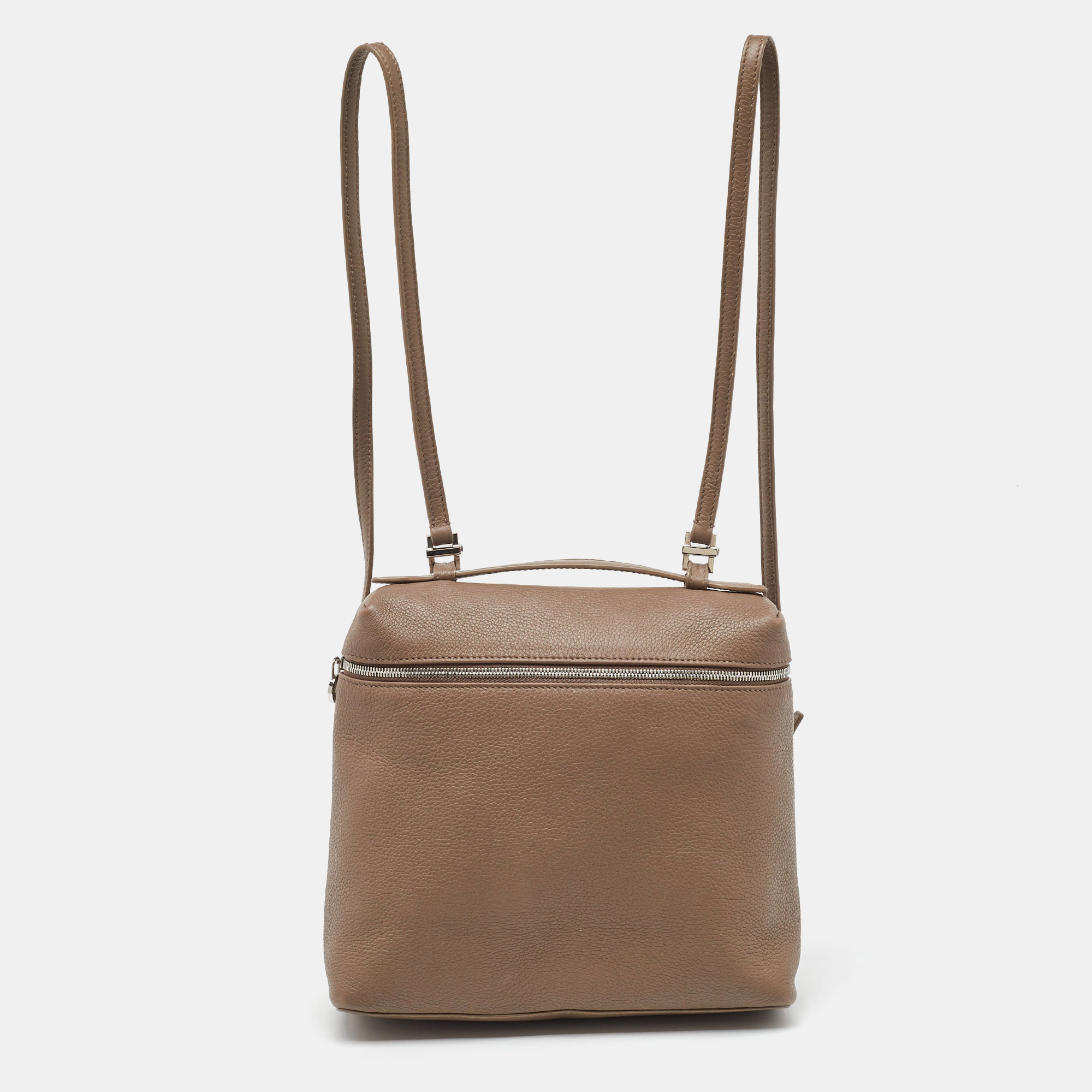 Pre-owned Loro Piana Taupe Brown Leather Extra Pocket L23.5 Backpack