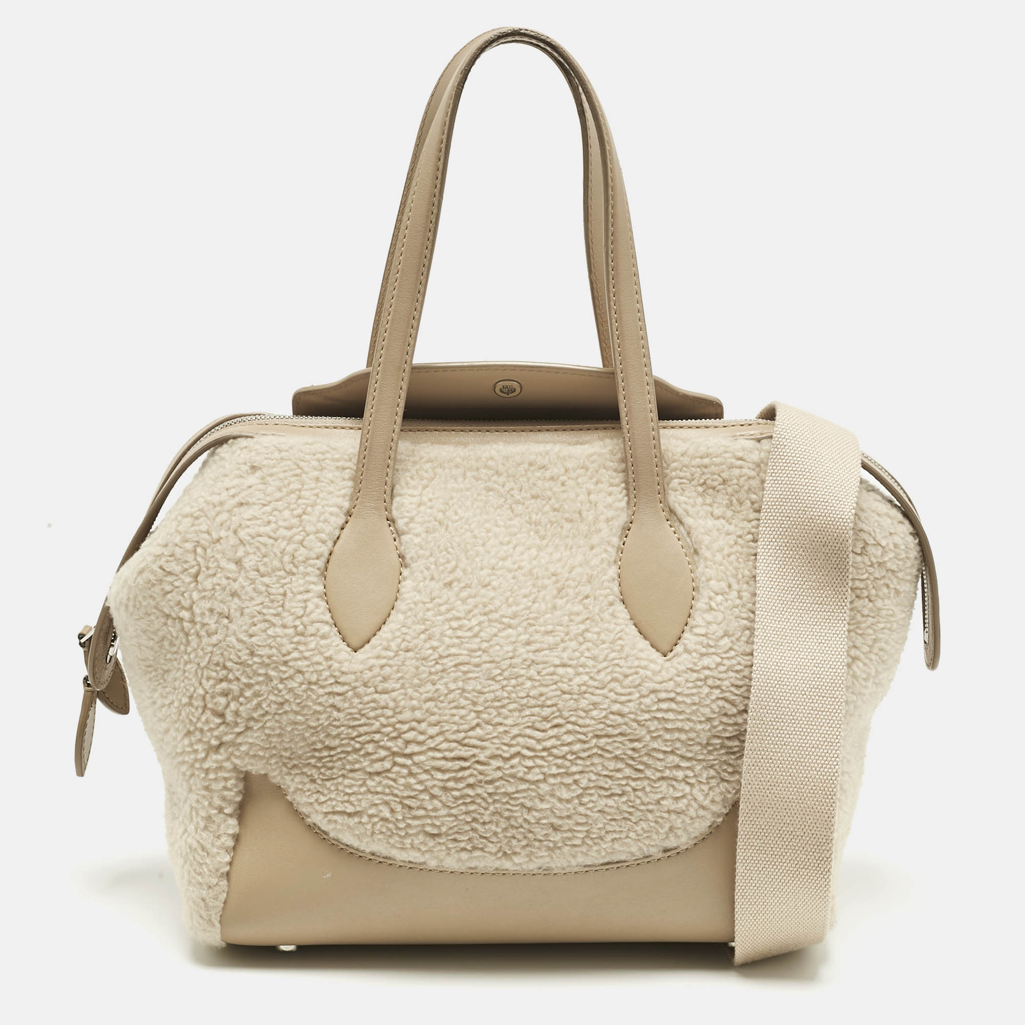 

Loro Piana Beige Leather and Shearling Fur Micro Sesia Happy Day Bag