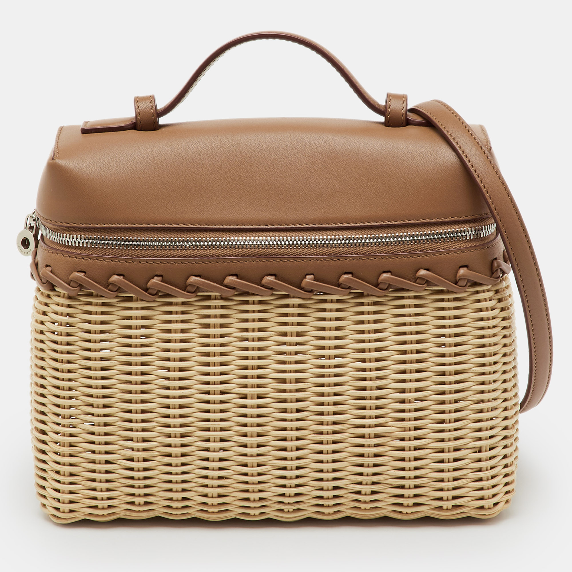 Pre-owned Loro Piana Beige/brown Wicker And Leather Extra Pocket L19 North-south Bag In Sand