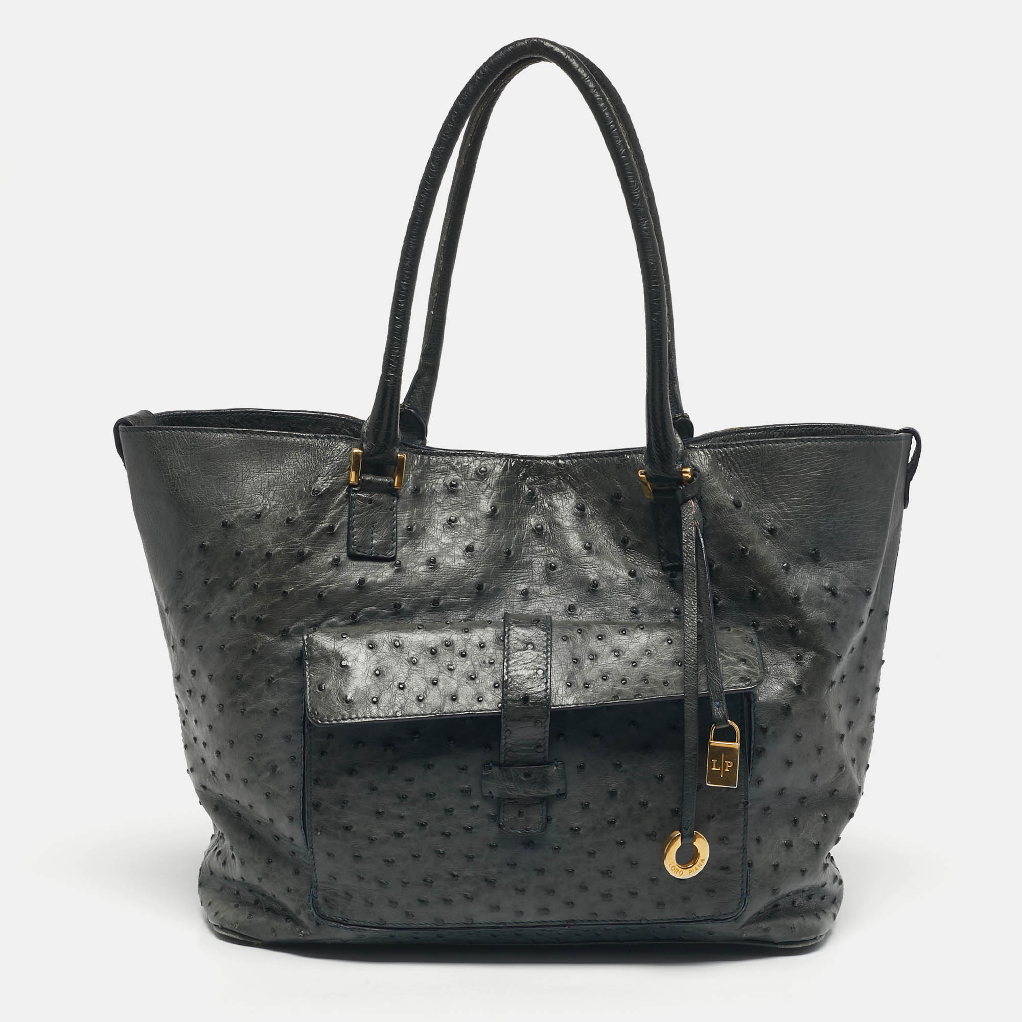 Pre-owned Loro Piana Grey Ostrich Globe Tote In Gray