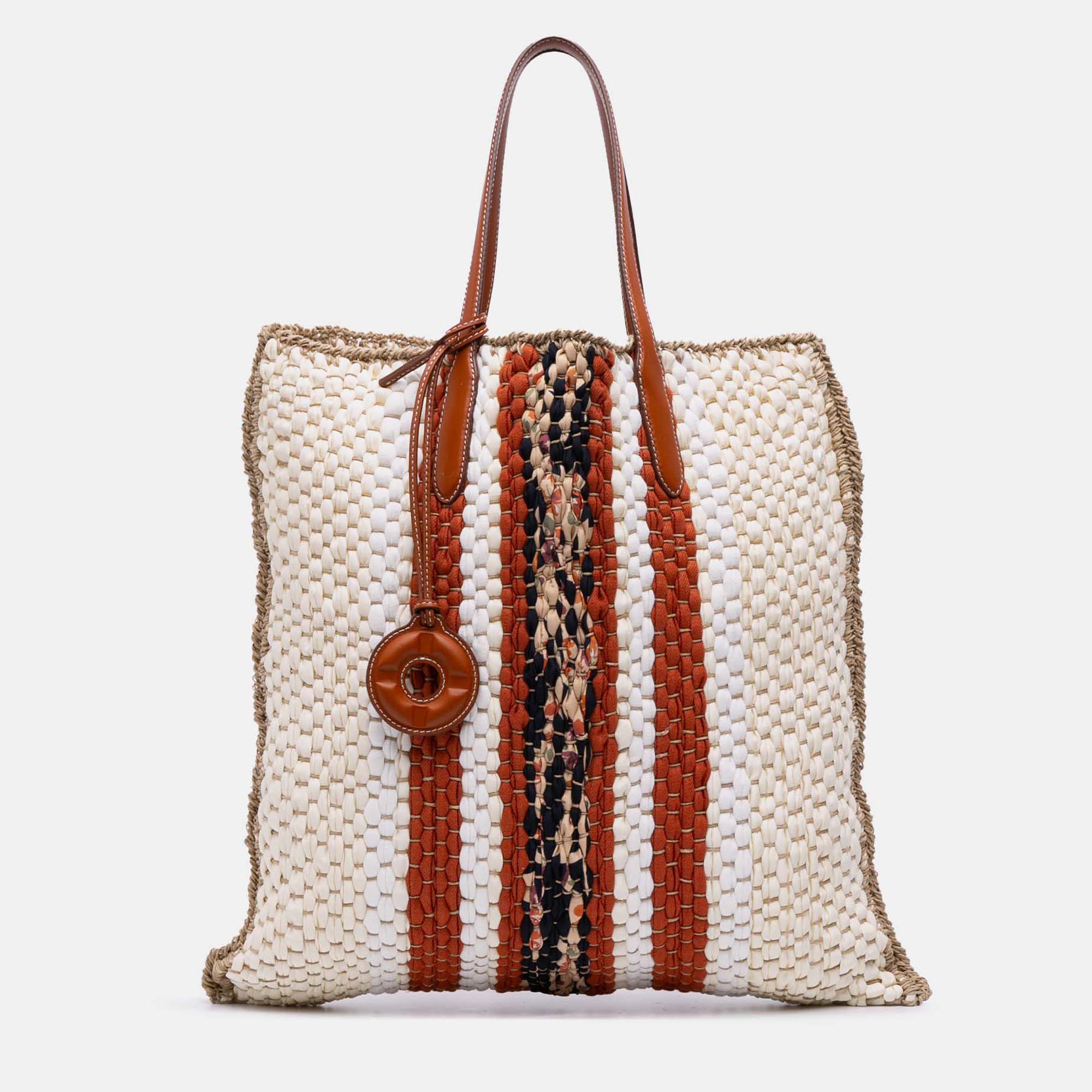 LORO PIANA Pre-owned Beige Brown Crochet Wool And Silk Blossom Tote In Sand