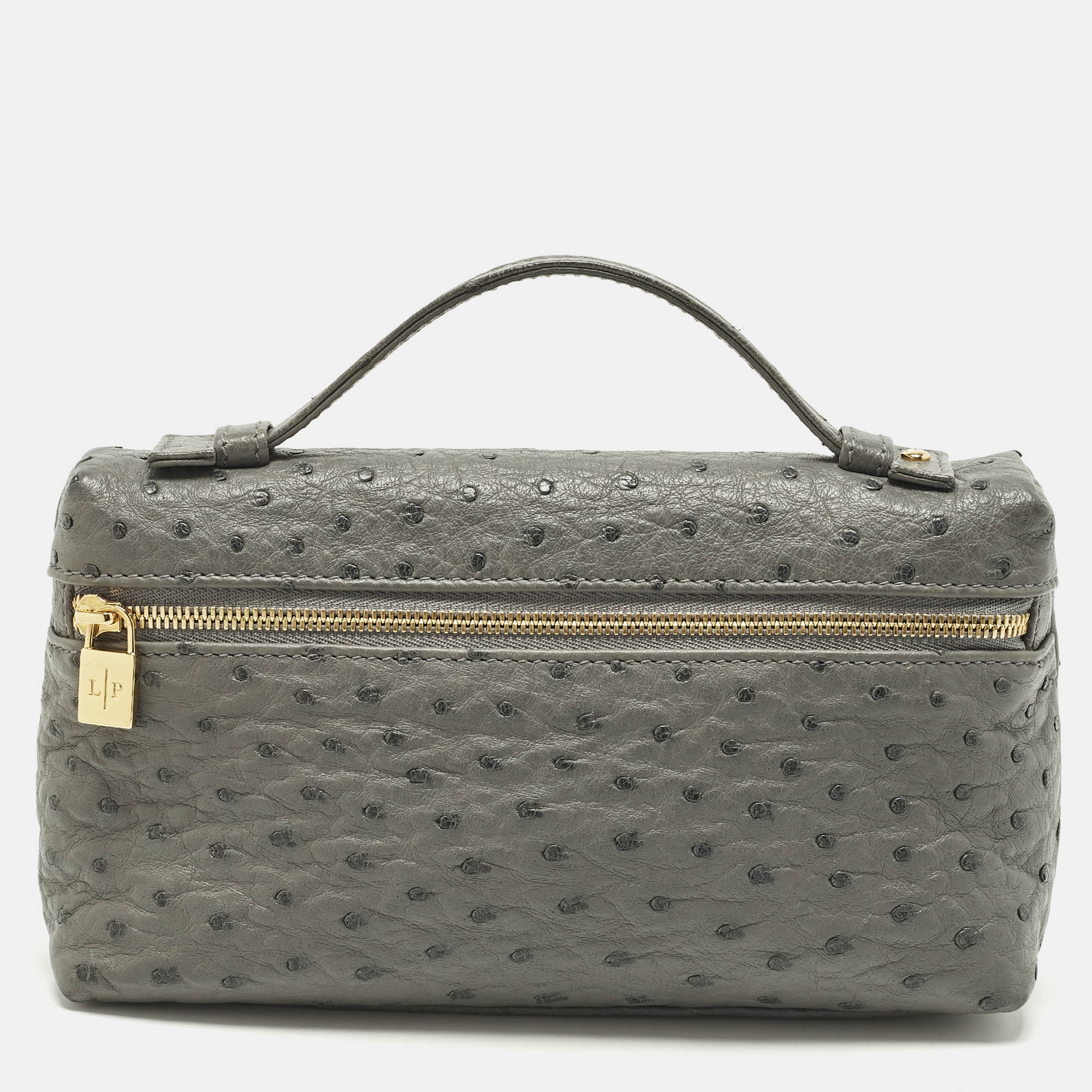 

Loro Piana L19 Grey Ostrich Extra Pocket Pouch Clutch