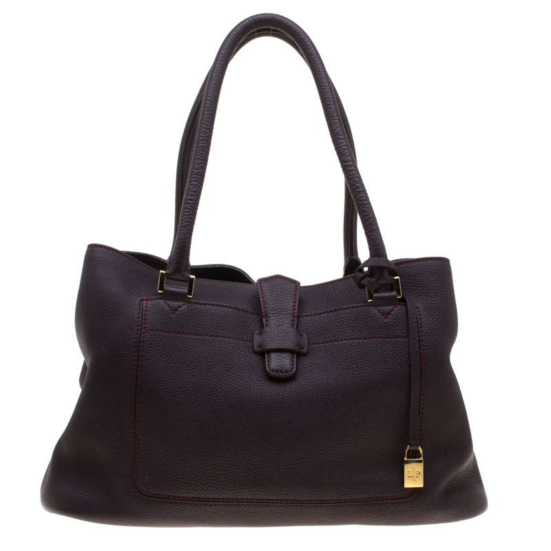 Pre Owned Loro Piana Dark Purple Leather Tote