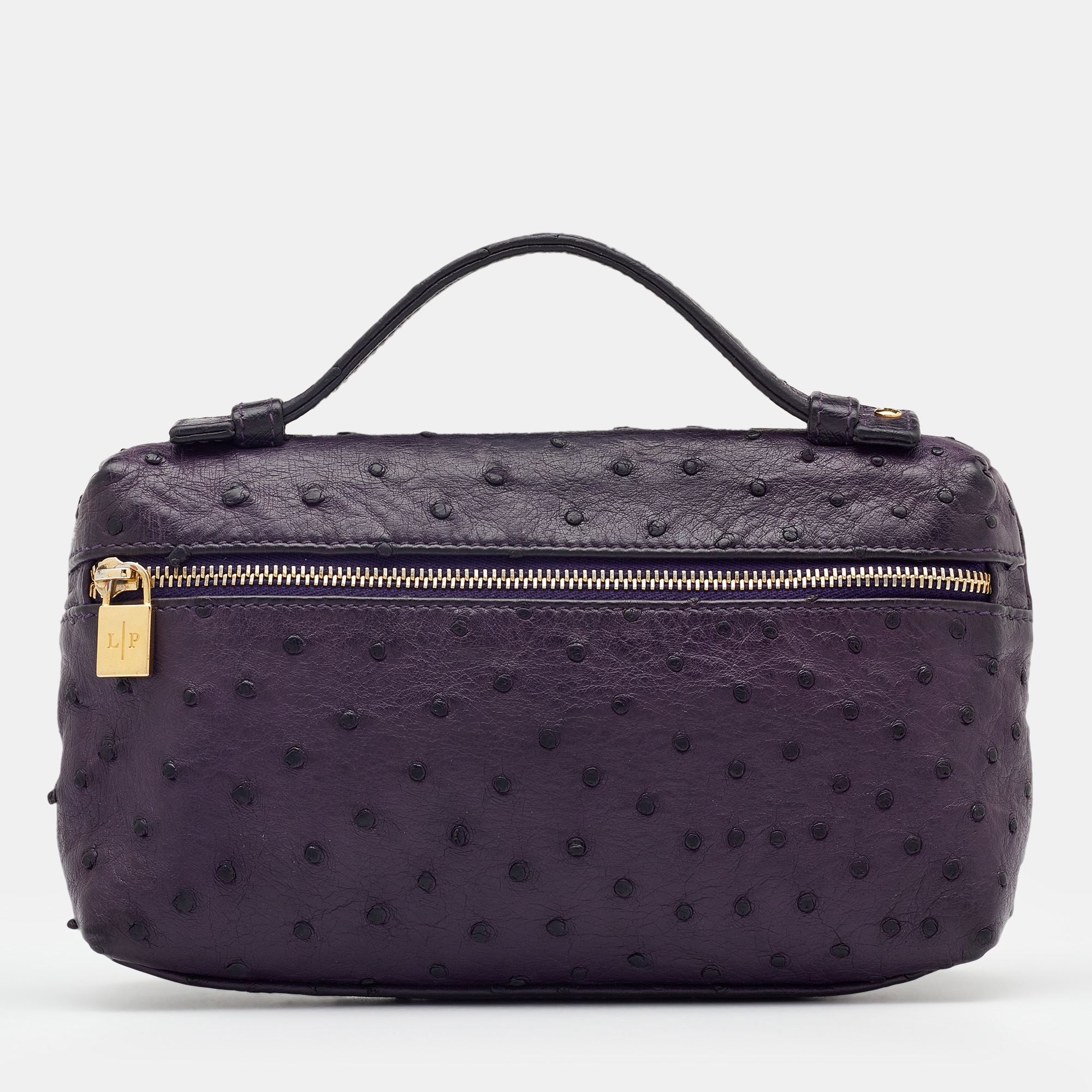 Pre Owned Loro Piana Purple Ostrich Zip L19 Pouch
