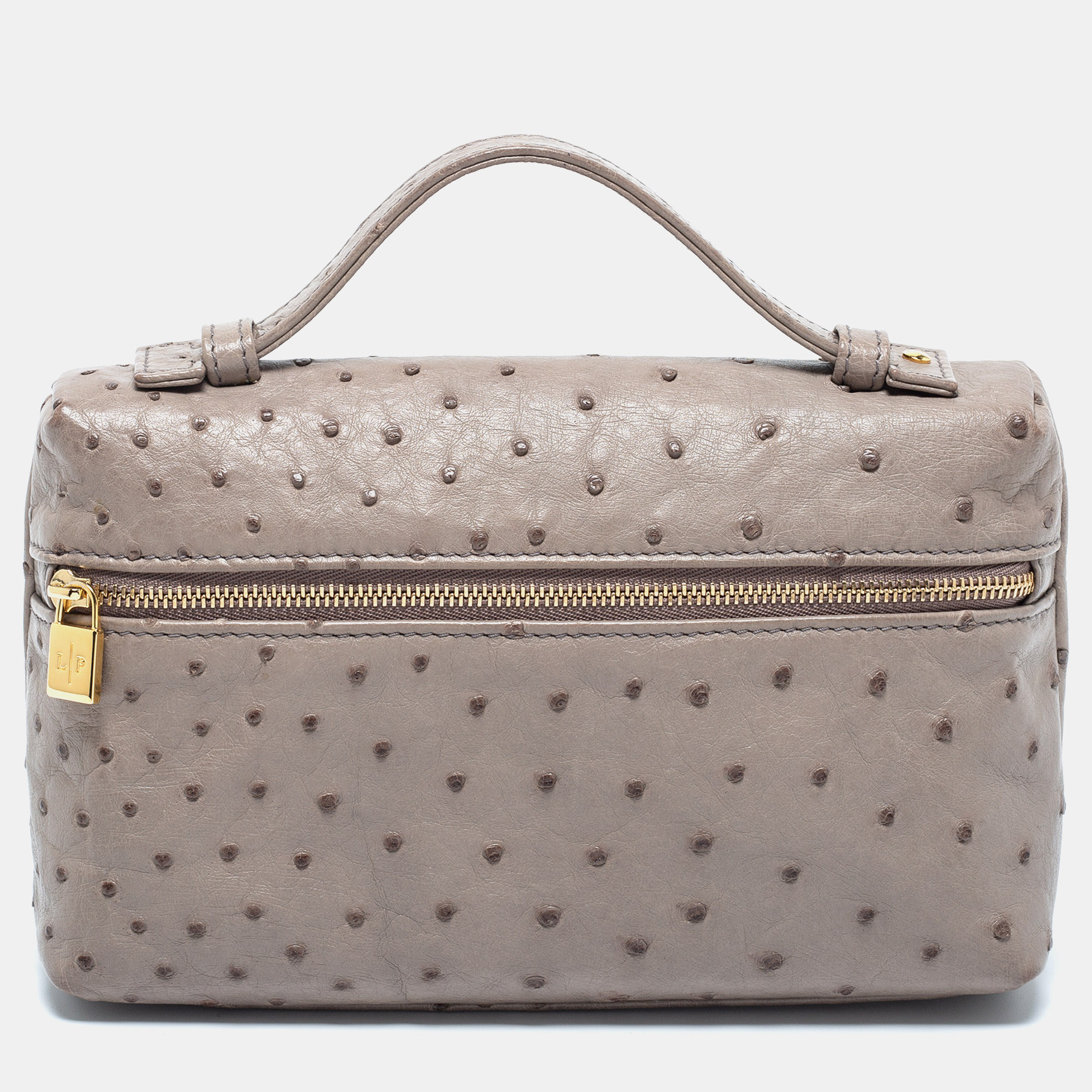 Pre Owned Loro Piana Grey Ostrich Zip L19 Pouch