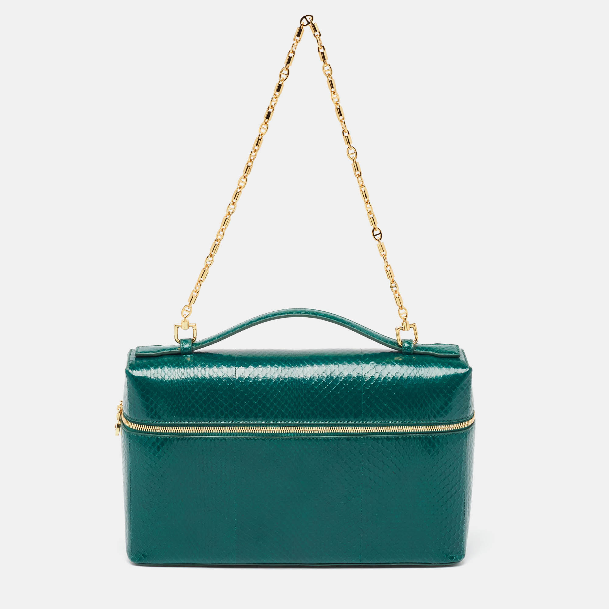 

Loro Piana Watersnake Leather Extra Pocket L27 Top Handle Bag, Green