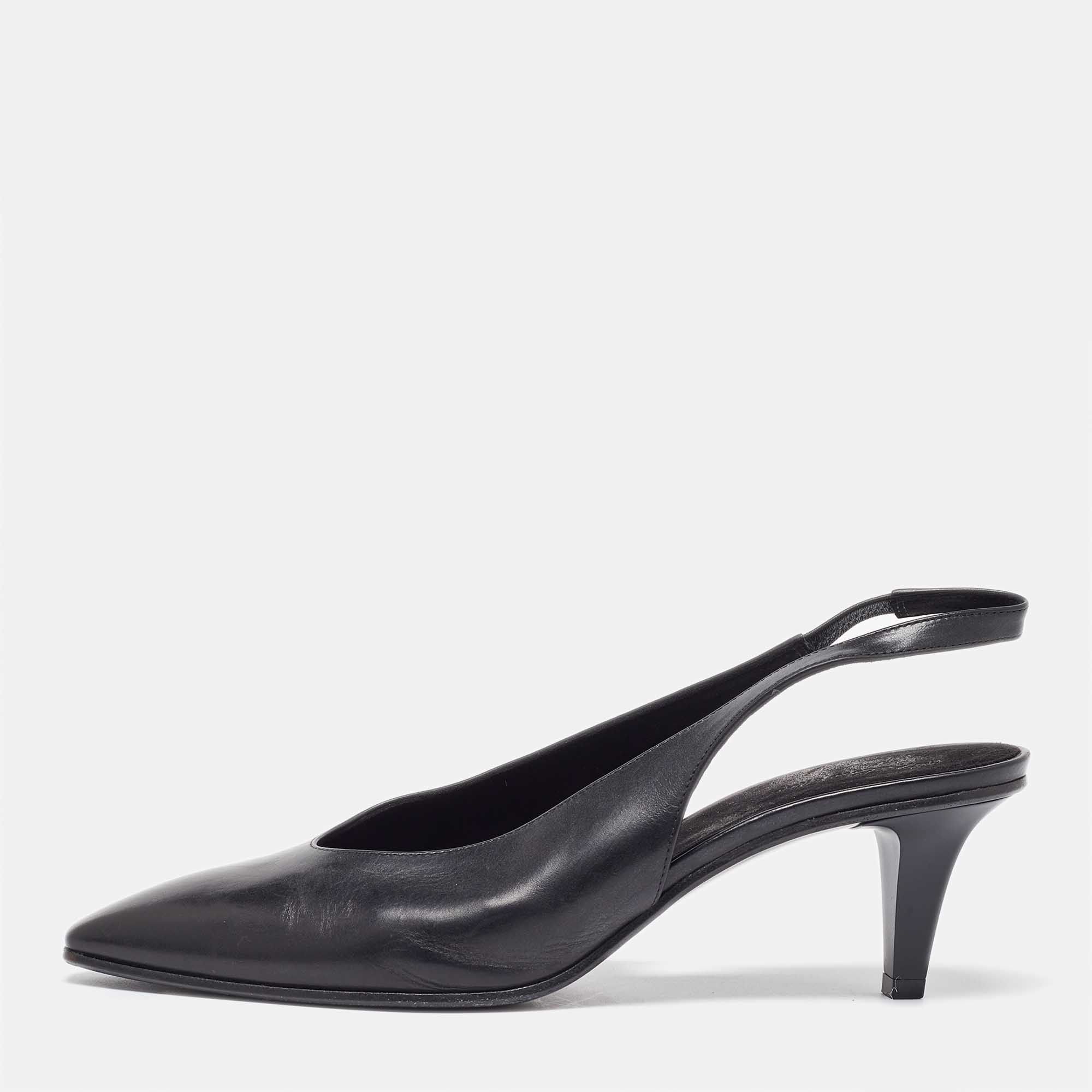 

Loro Piana Black Leather Rebecca Pointed Toe Slingback Pumps Size