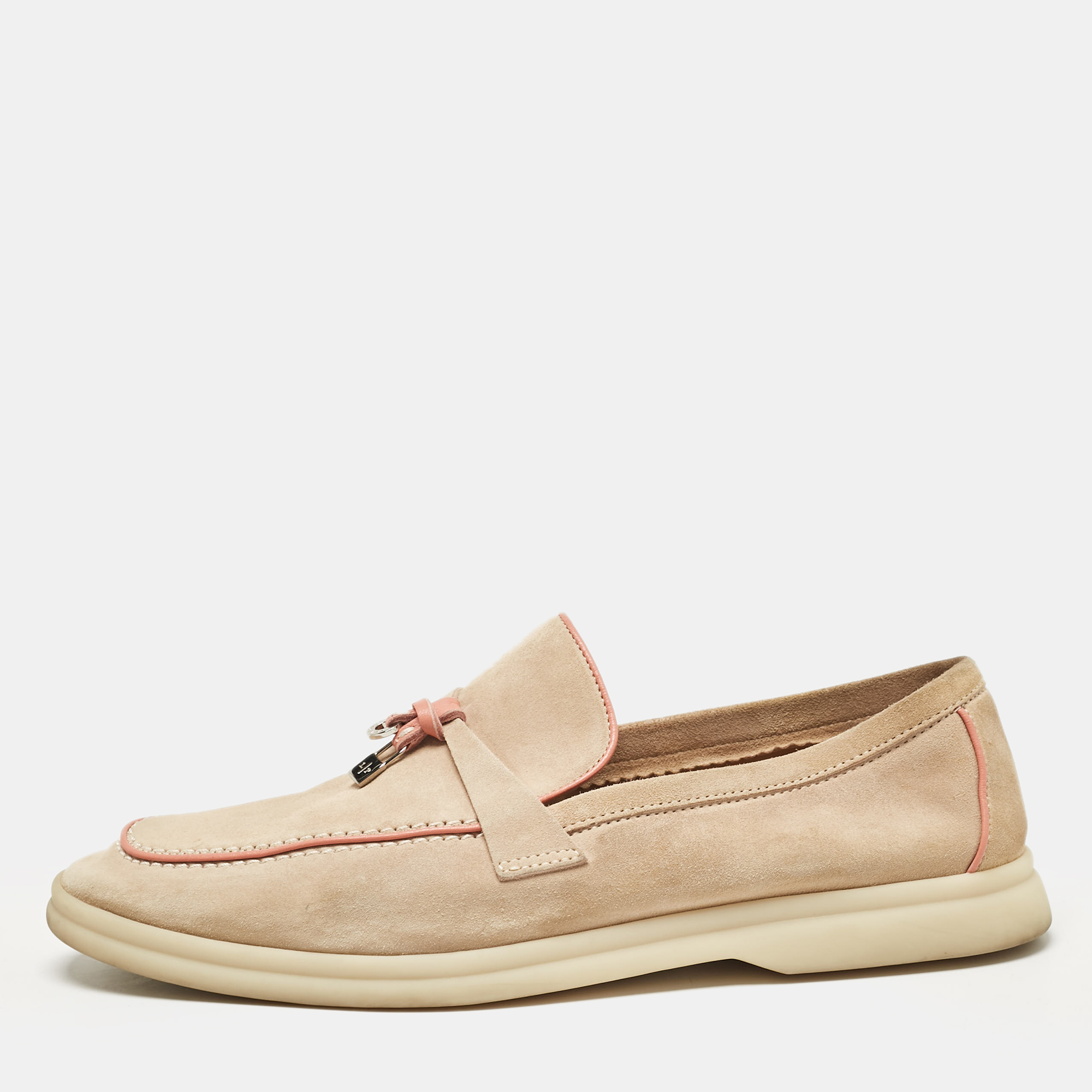 

Loro Piana Beige/Pink Suede Summer Charms Walk Loafers Size