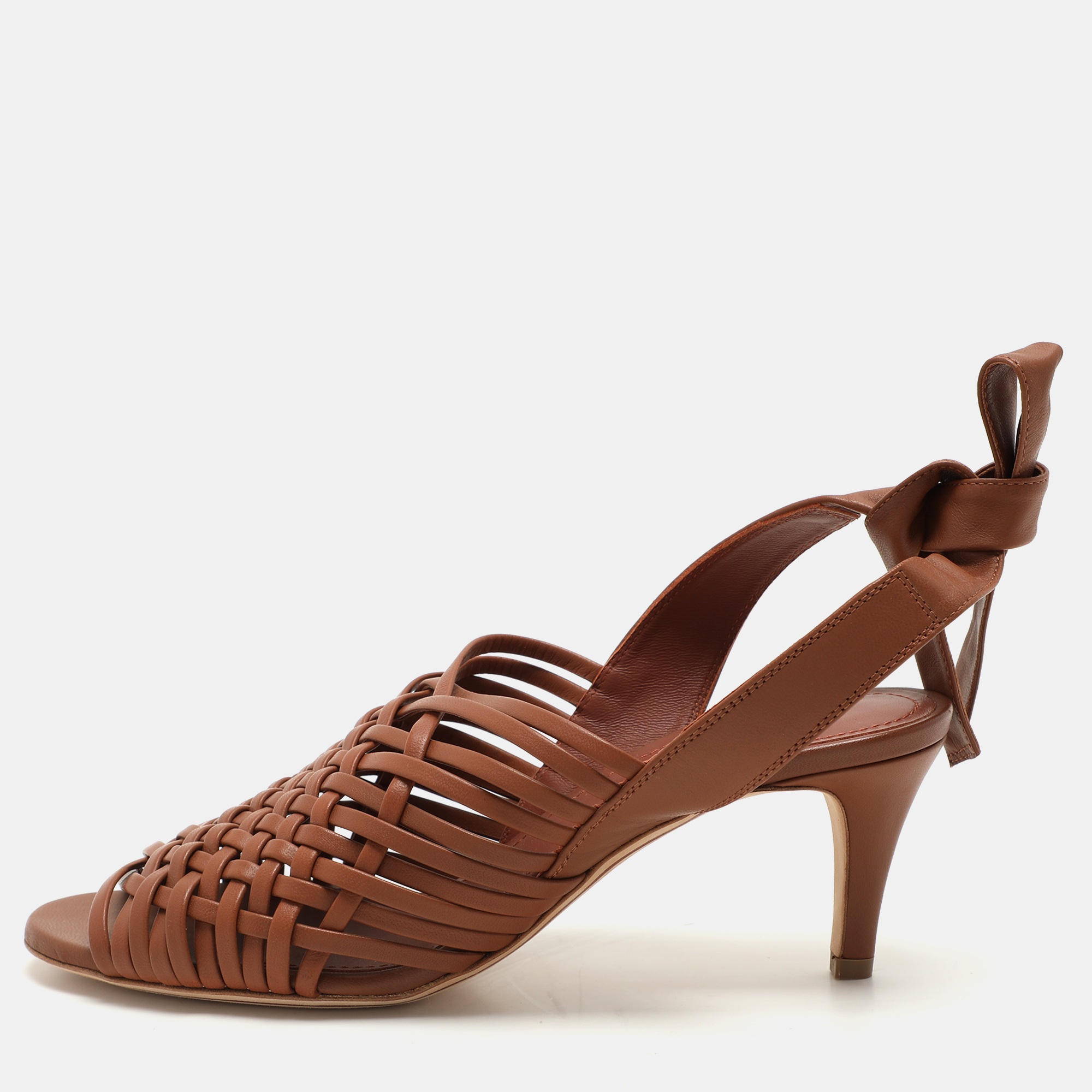 

Loro Piana Brown Woven Leather Di Agnello Ankle Strap Sandals Size