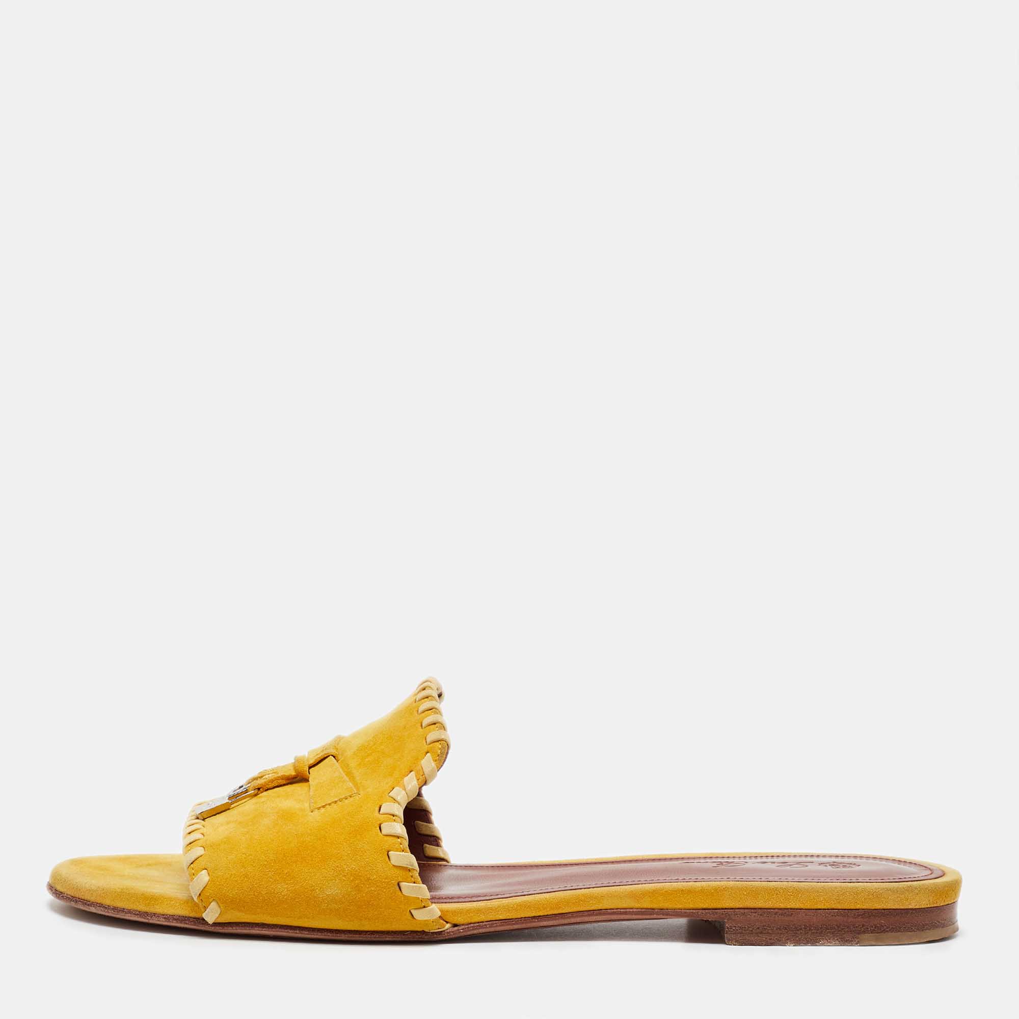 

Loro Piana Yellow Suede Summer Charms Flat Slide Sandals Size