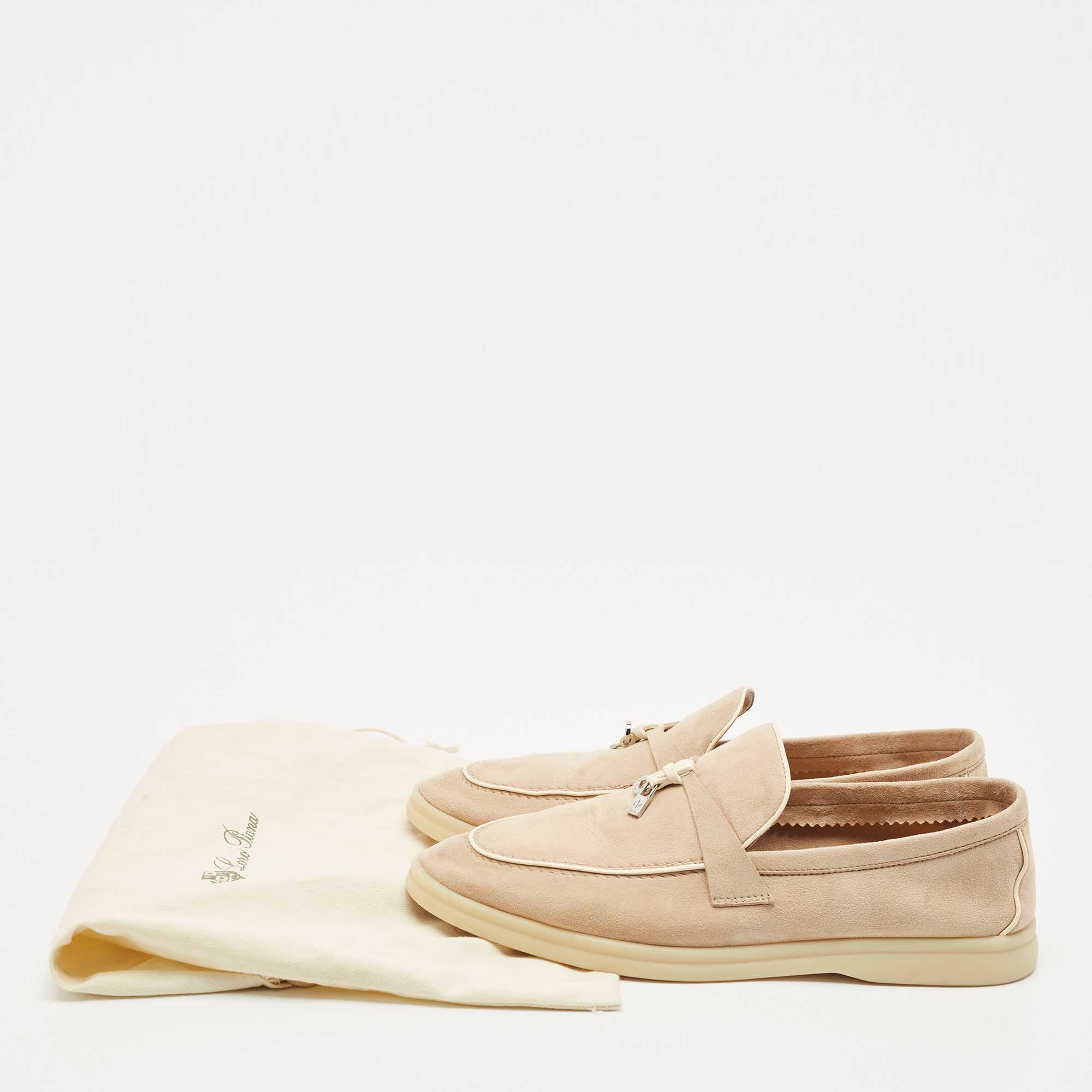 Pre Owned Loro Piana Beige Suede Summer Charms Walk Slip On Loafers Size 40