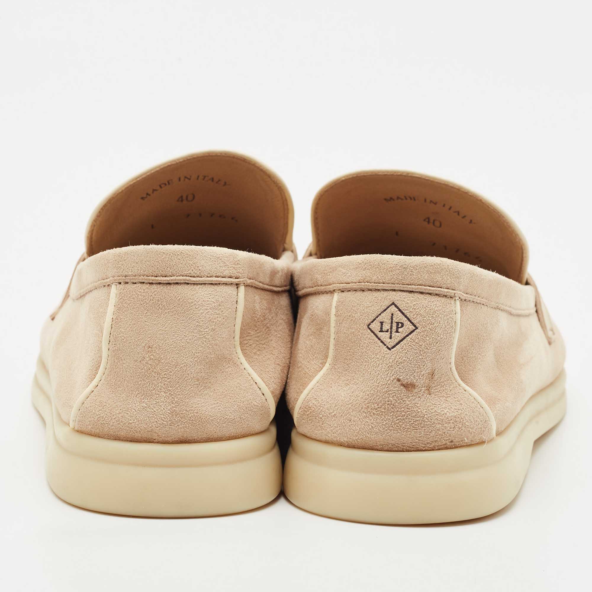 Pre Owned Loro Piana Beige Suede Summer Charms Walk Slip On Loafers Size 40