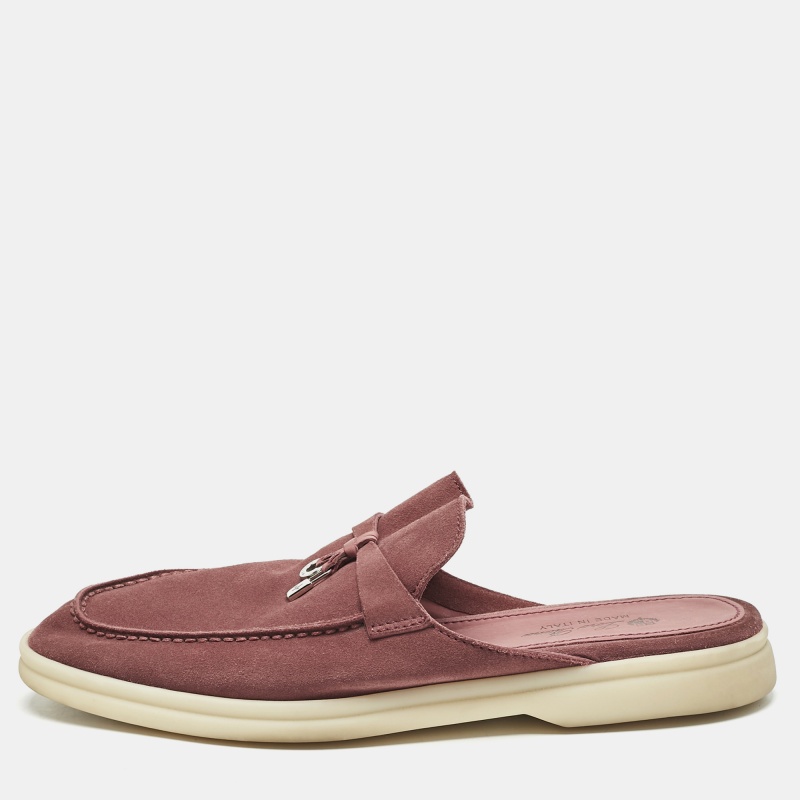 

Loro Piana Burgundy Suede Babouche Charms Walk Flat Mules Size