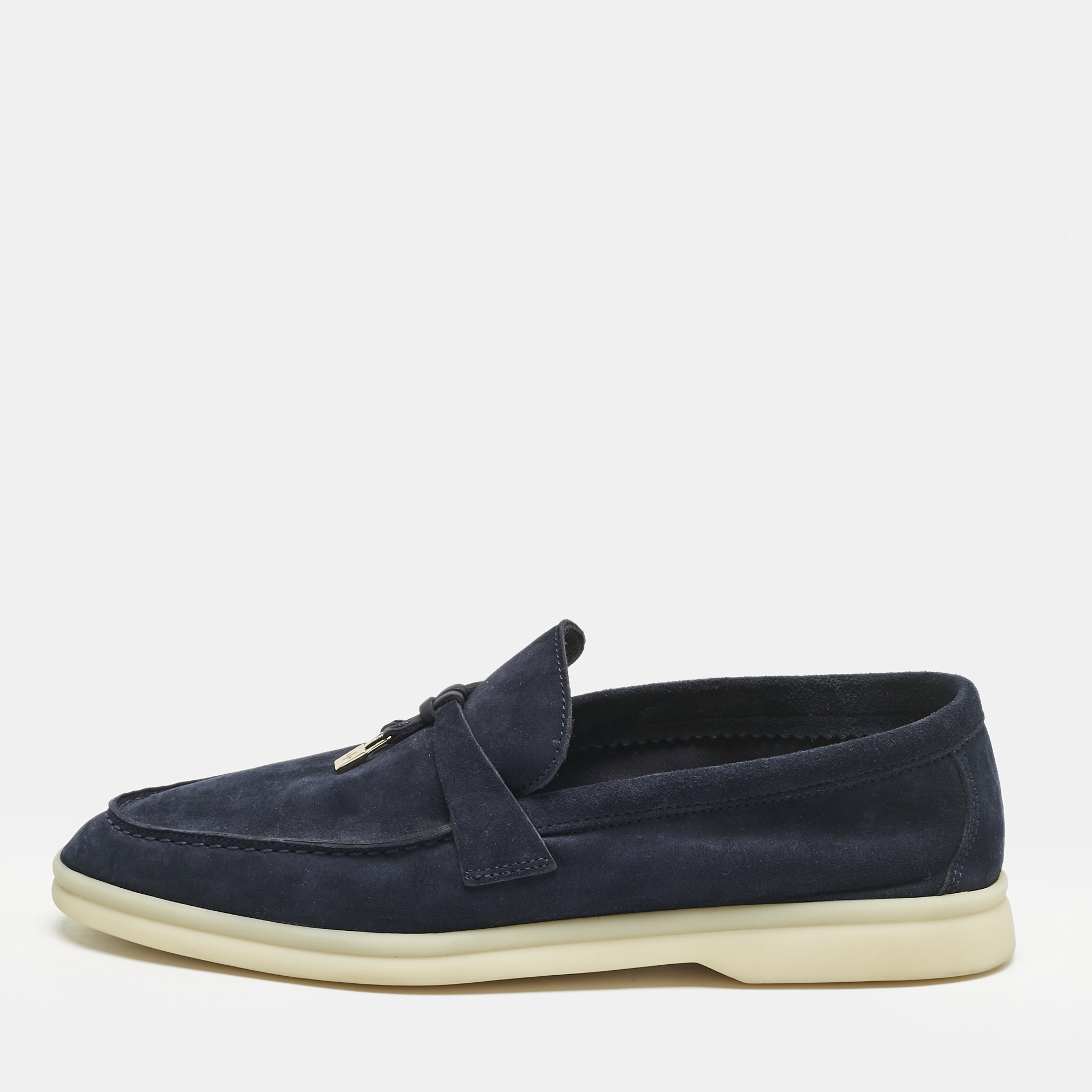 

Loro Piana Navy Blue Suede Summer Charms Walk Loafers Size