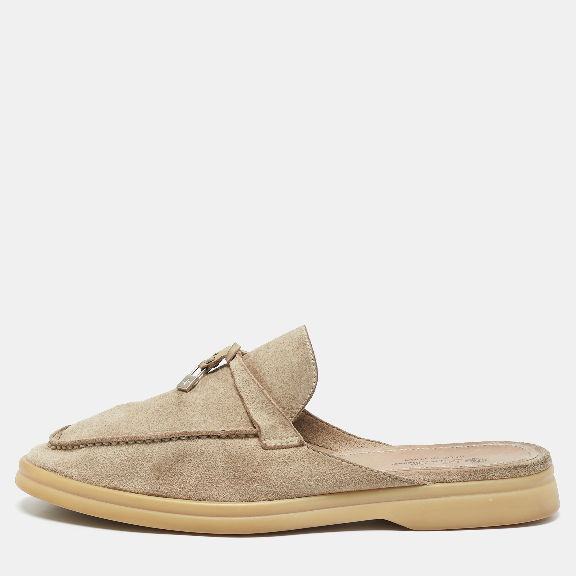 

Loro Piana Grey Suede Babouche Charms Walk Mules Size