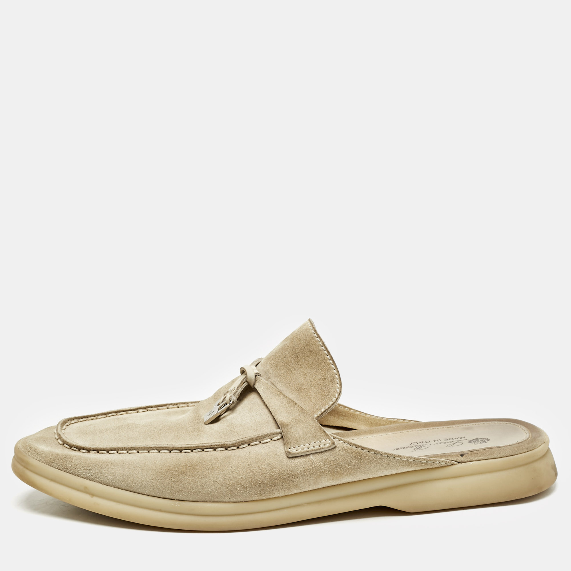 

Loro Piana Light Grey Suede Babouche Charms Walk Flats Size