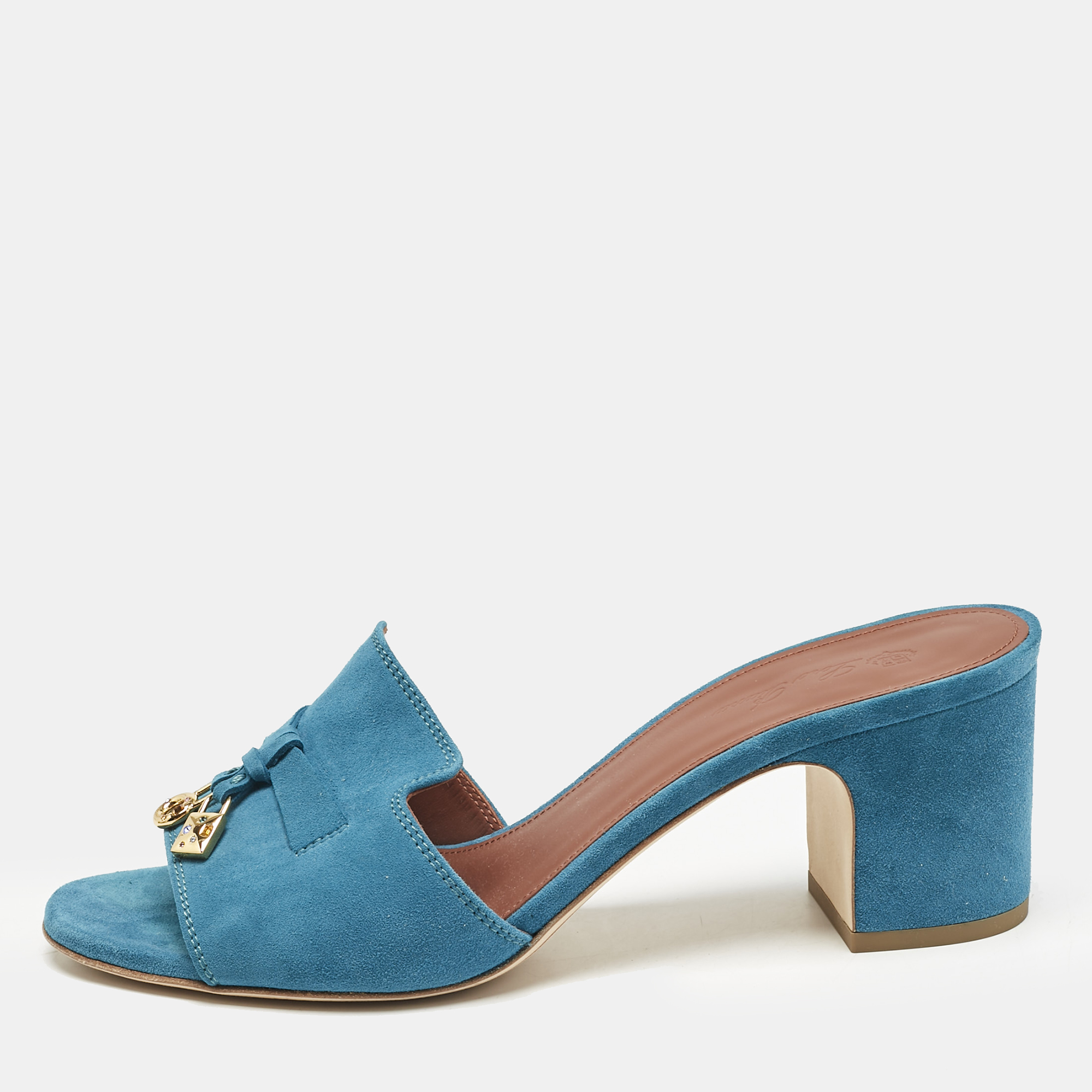 

Loro Piana Blue Suede Summer Charms Walk Slide Sandals Size