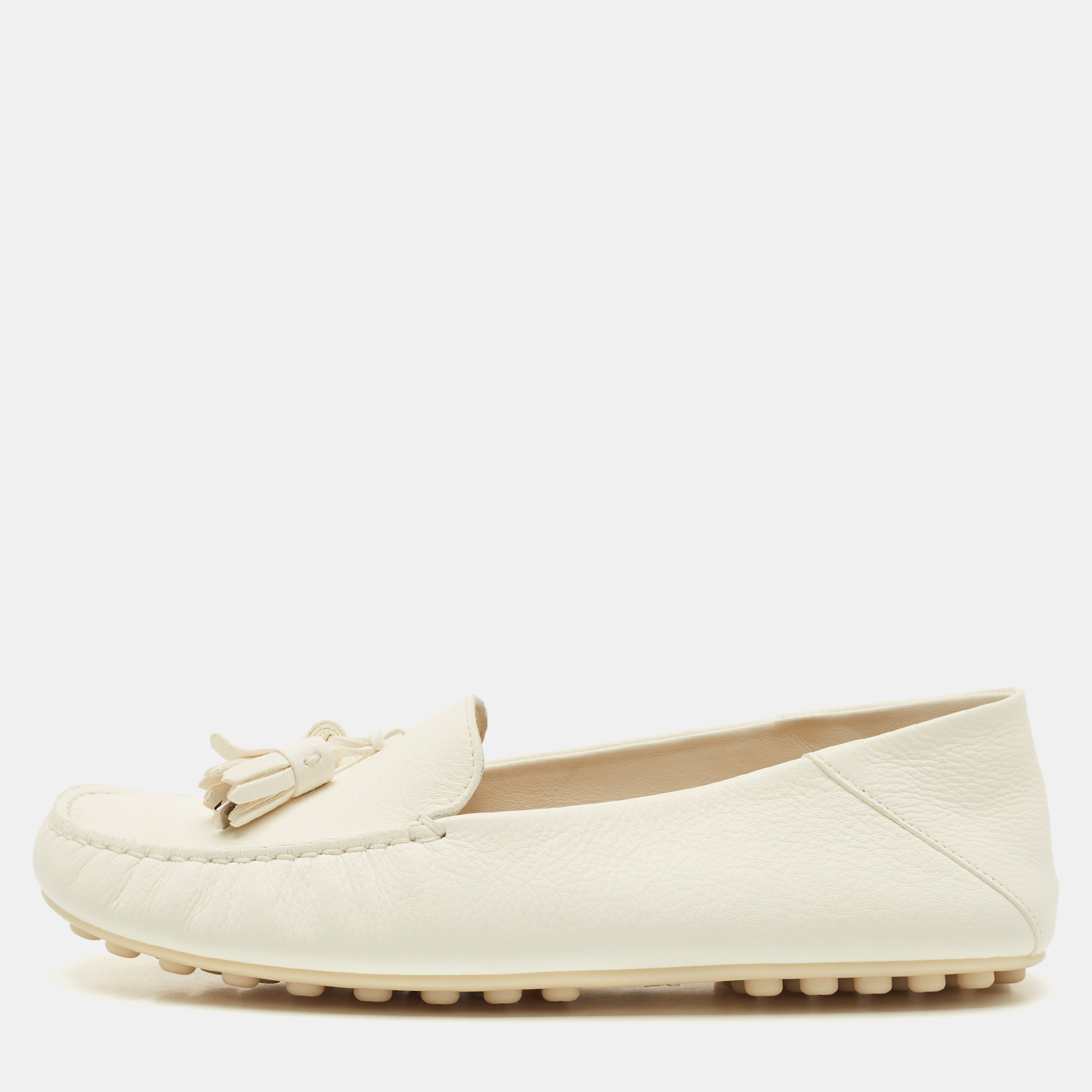 

Loro Piana White Leather Dot Sole Loafers Size
