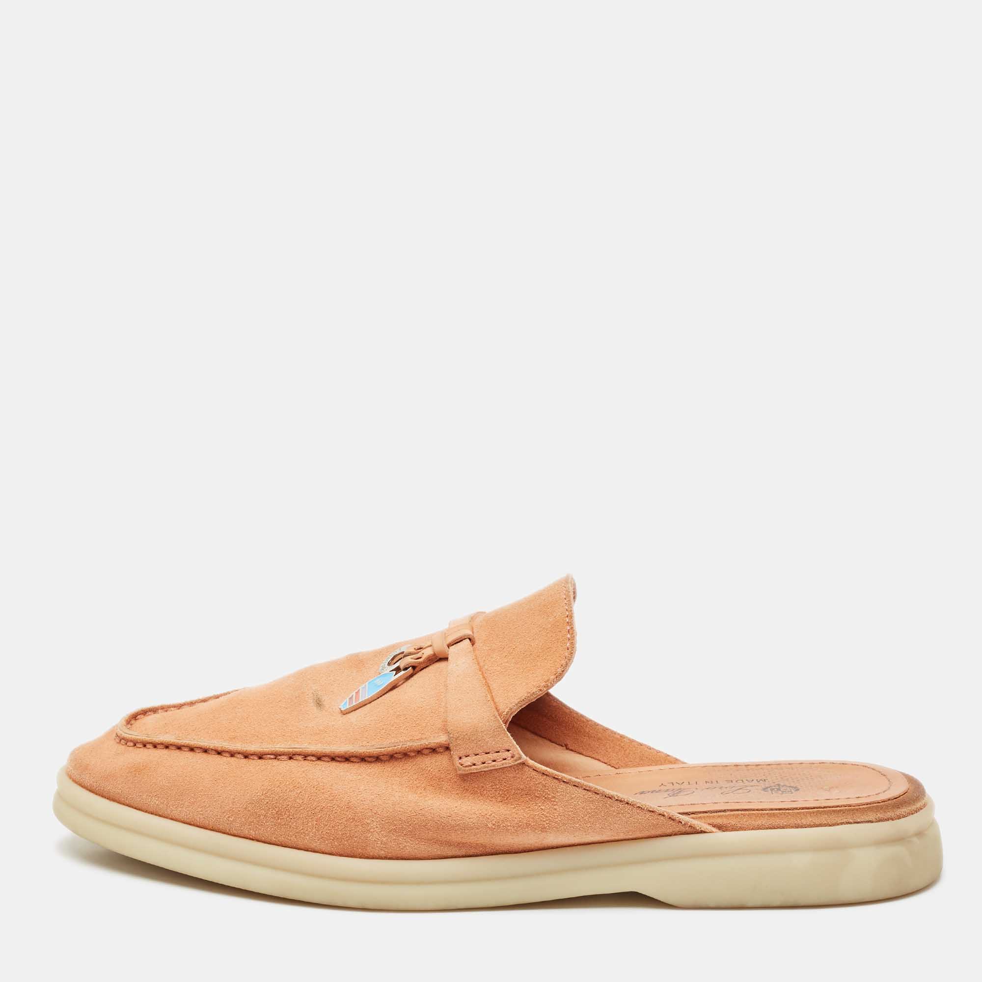 

Loro Piana Orange Suede Babouche Charms Walk Flat Mules Size