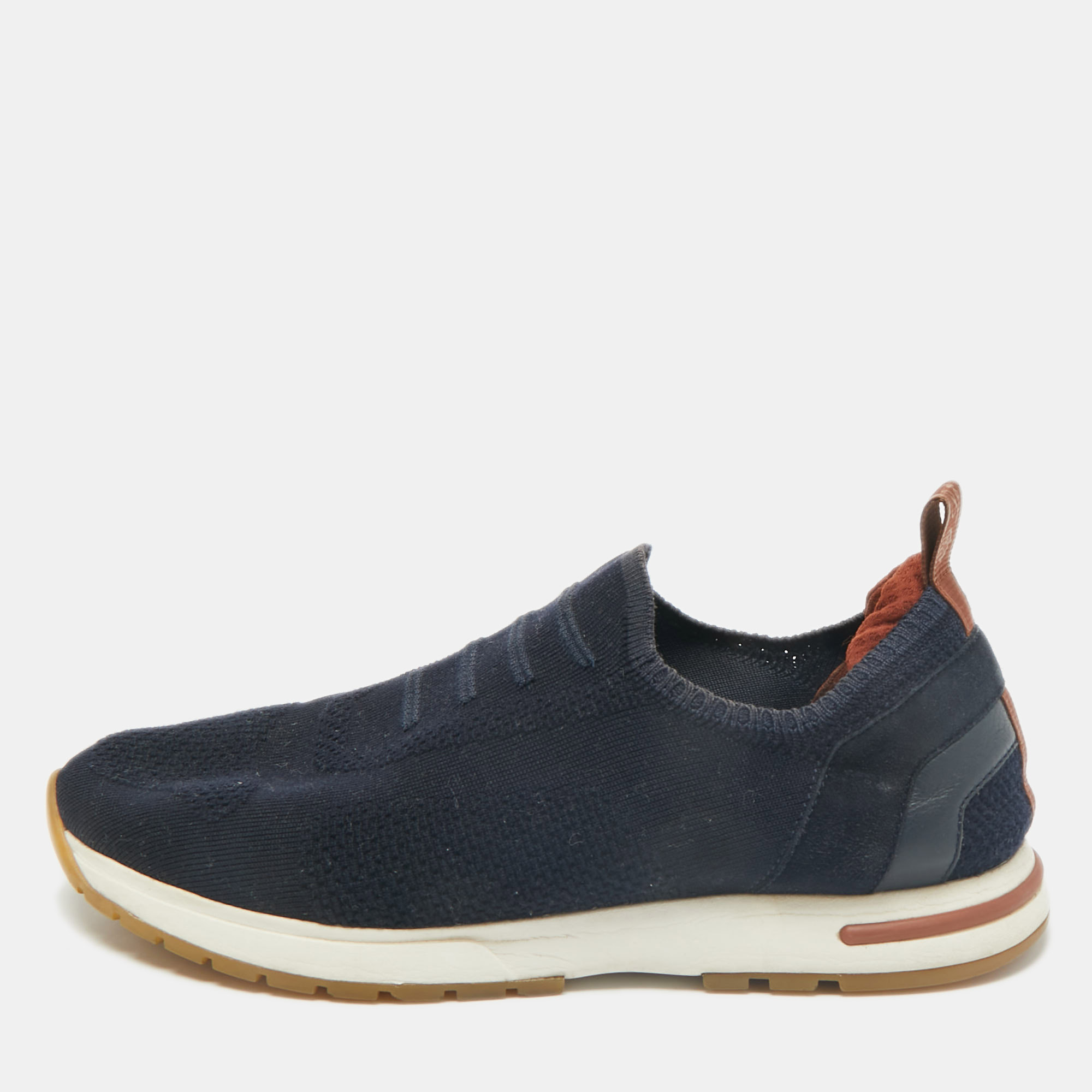 

Loro Piana Navy Blue Knit Fabric 360 LP Flexy Walk Slip On Sneakers Size