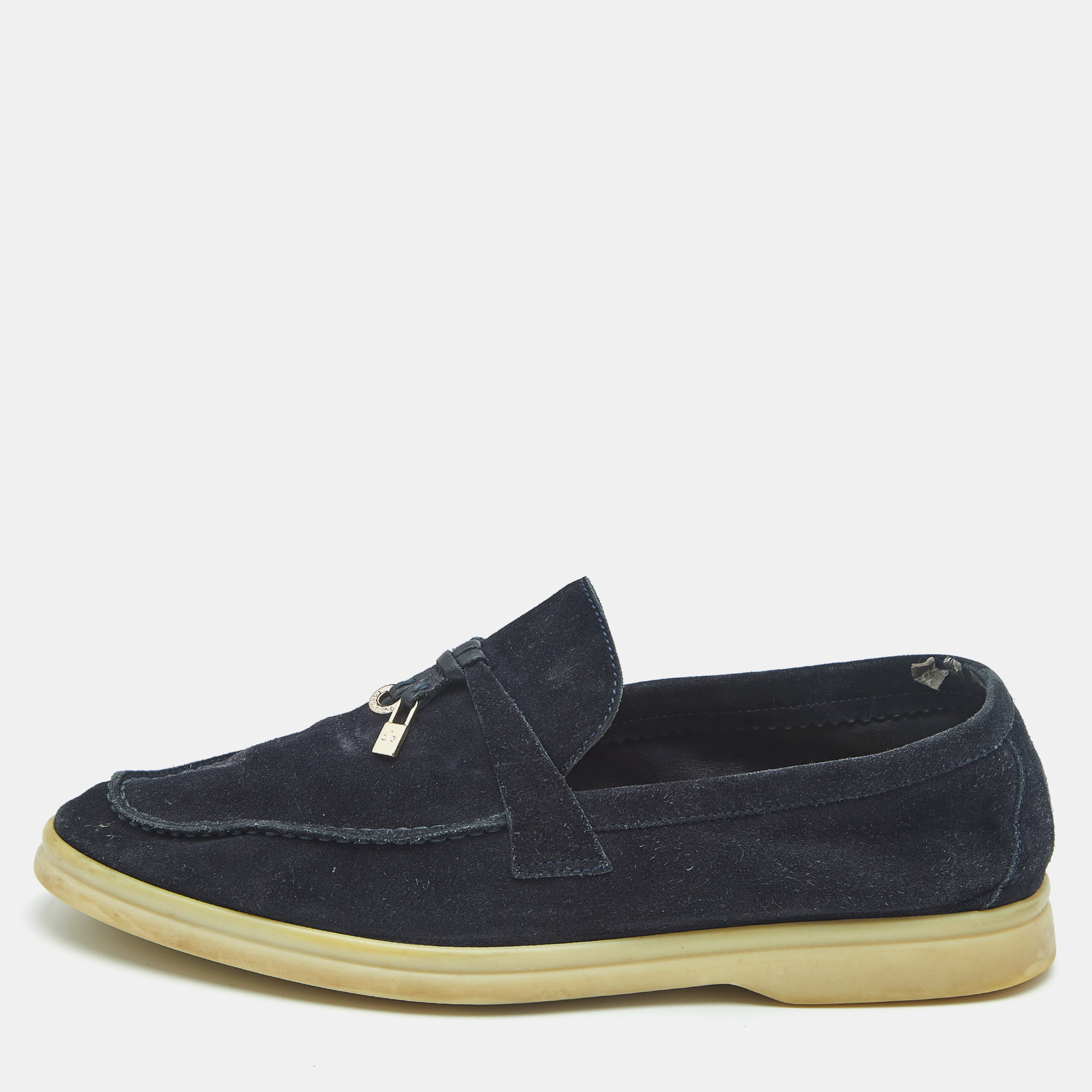 

Loro Piana Navy Blue Suede Summer Charms Walk Loafers Size