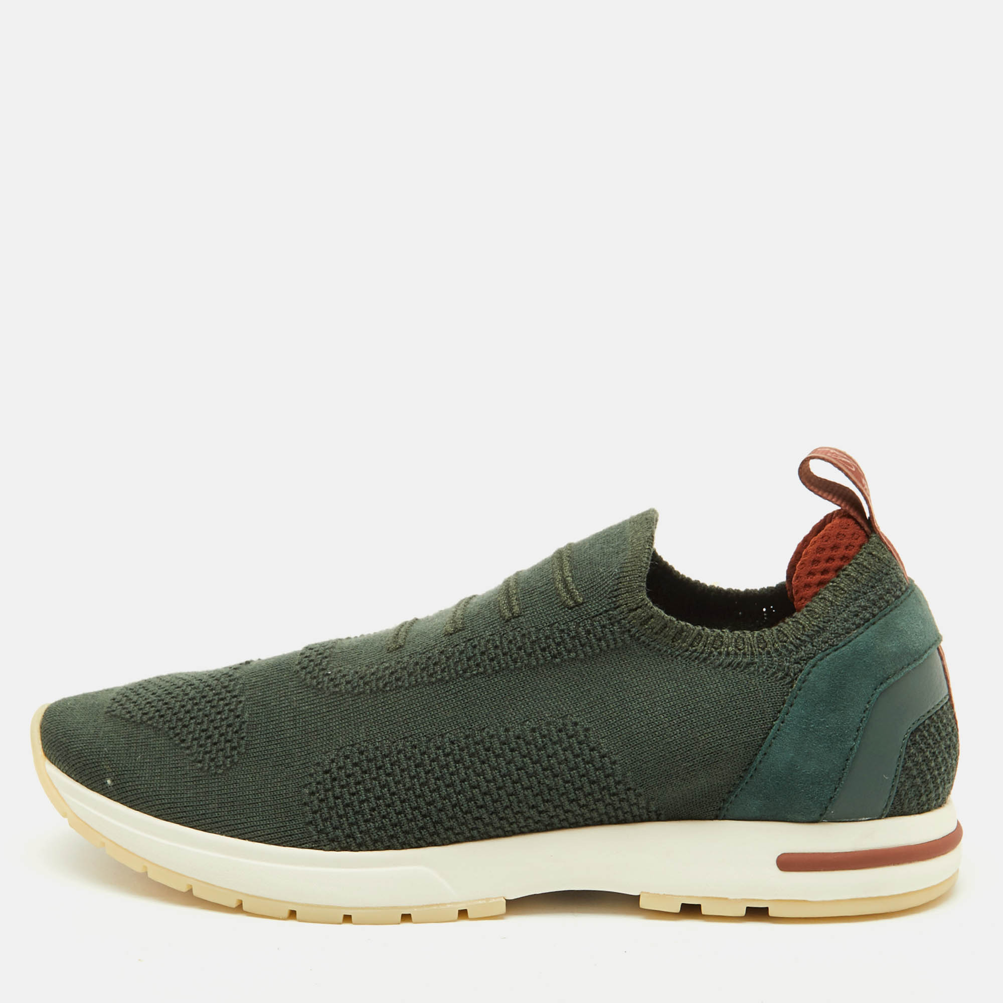 Pre-owned Loro Piana Green Knit Fabric 360 Flexy Walk Slip On Sneakers Size 38.5