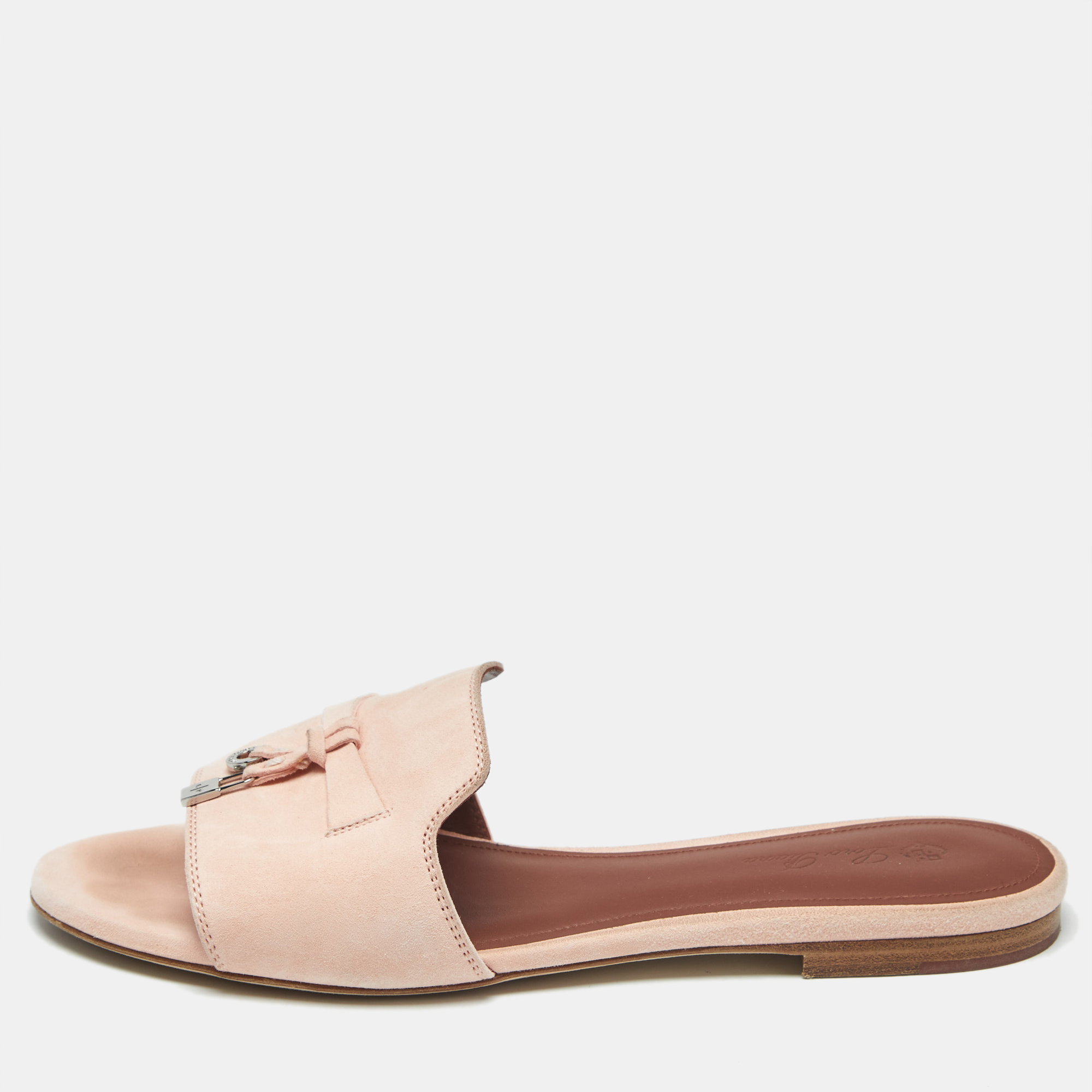 Pre-owned Loro Piana Pink Suede Summer Charms Flat Slides Size 37