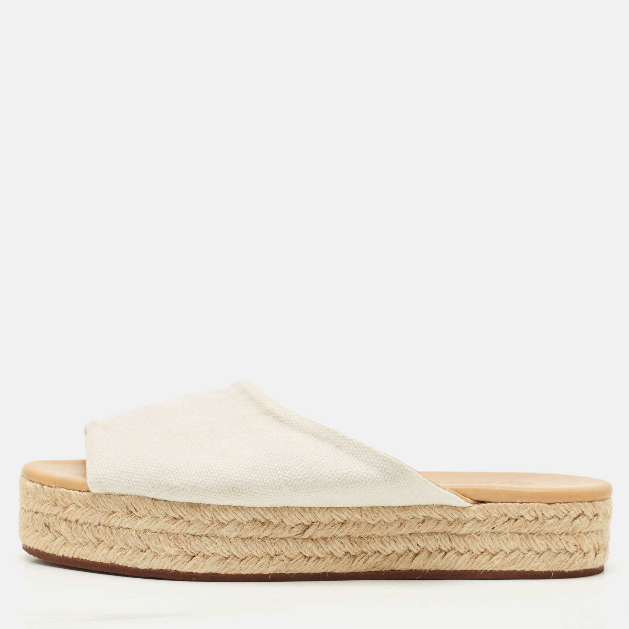

Loro Piana White Fabric Platform Espadrille Sandals Size