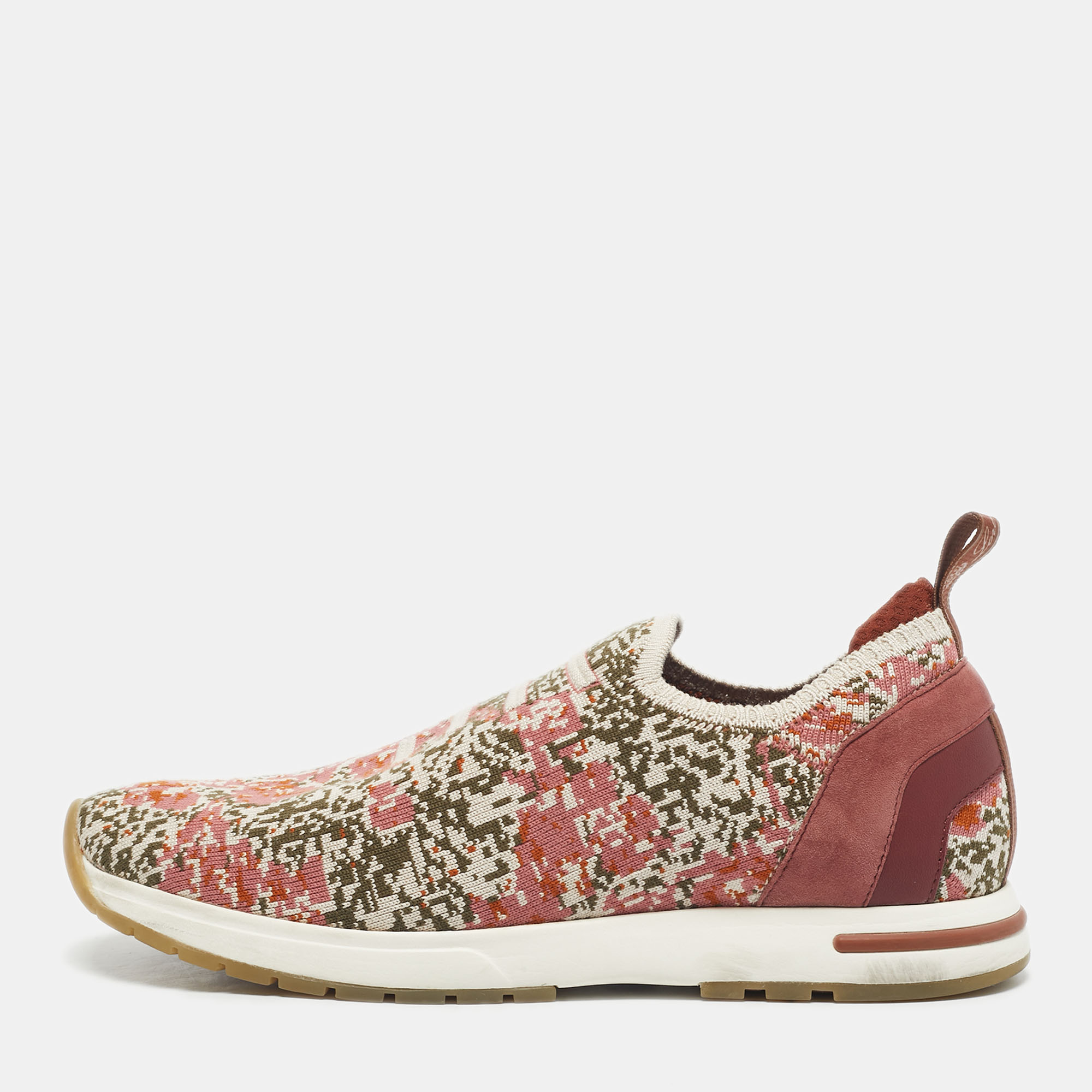 Pre-owned Loro Piana Multicolor Knit Fabric And Suede 360 Lp Flexy Walk Slip On Sneakers Size 39