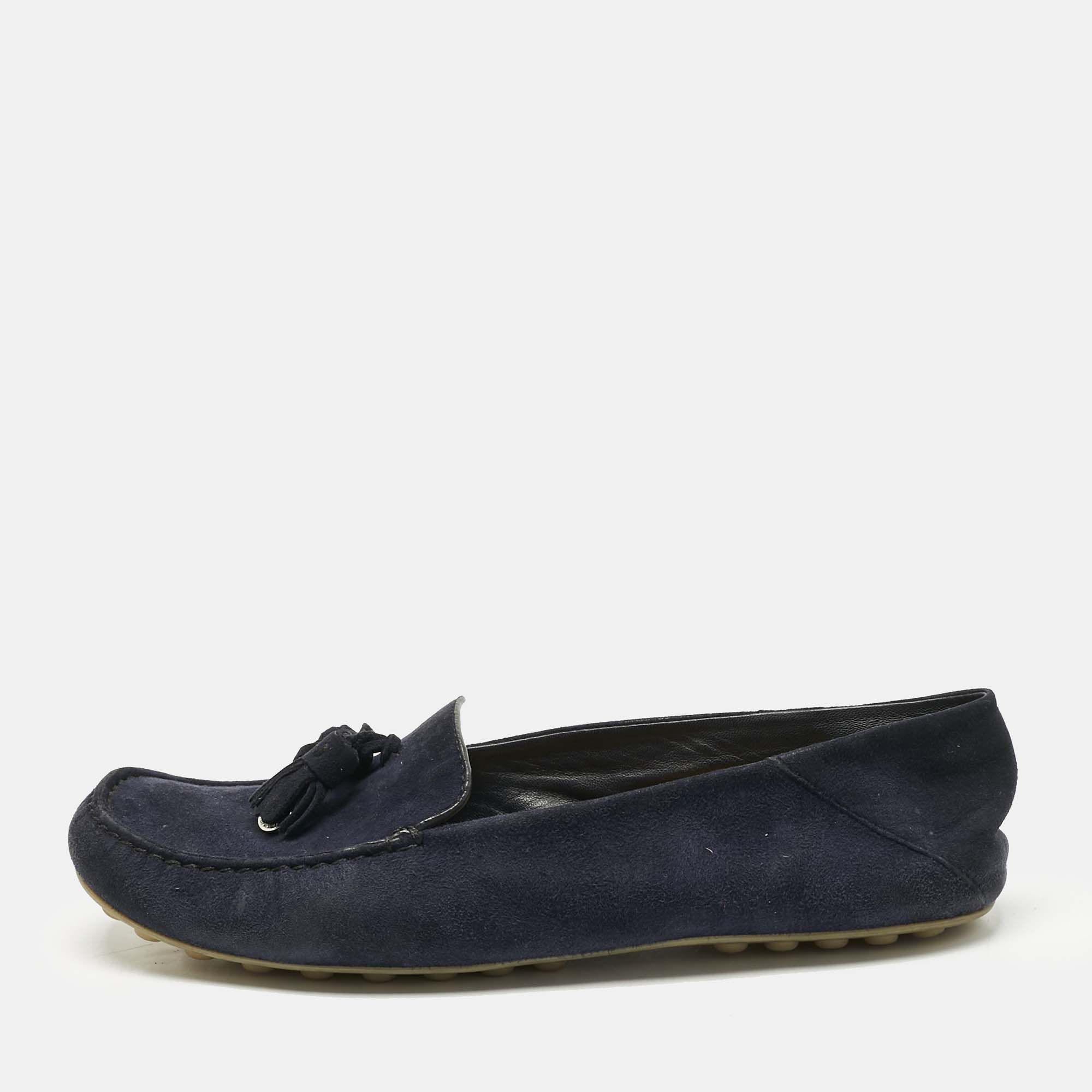 

Loro Piana Navy Blue Suede Tassel Dot Sole Walk Slip On Loafers Size