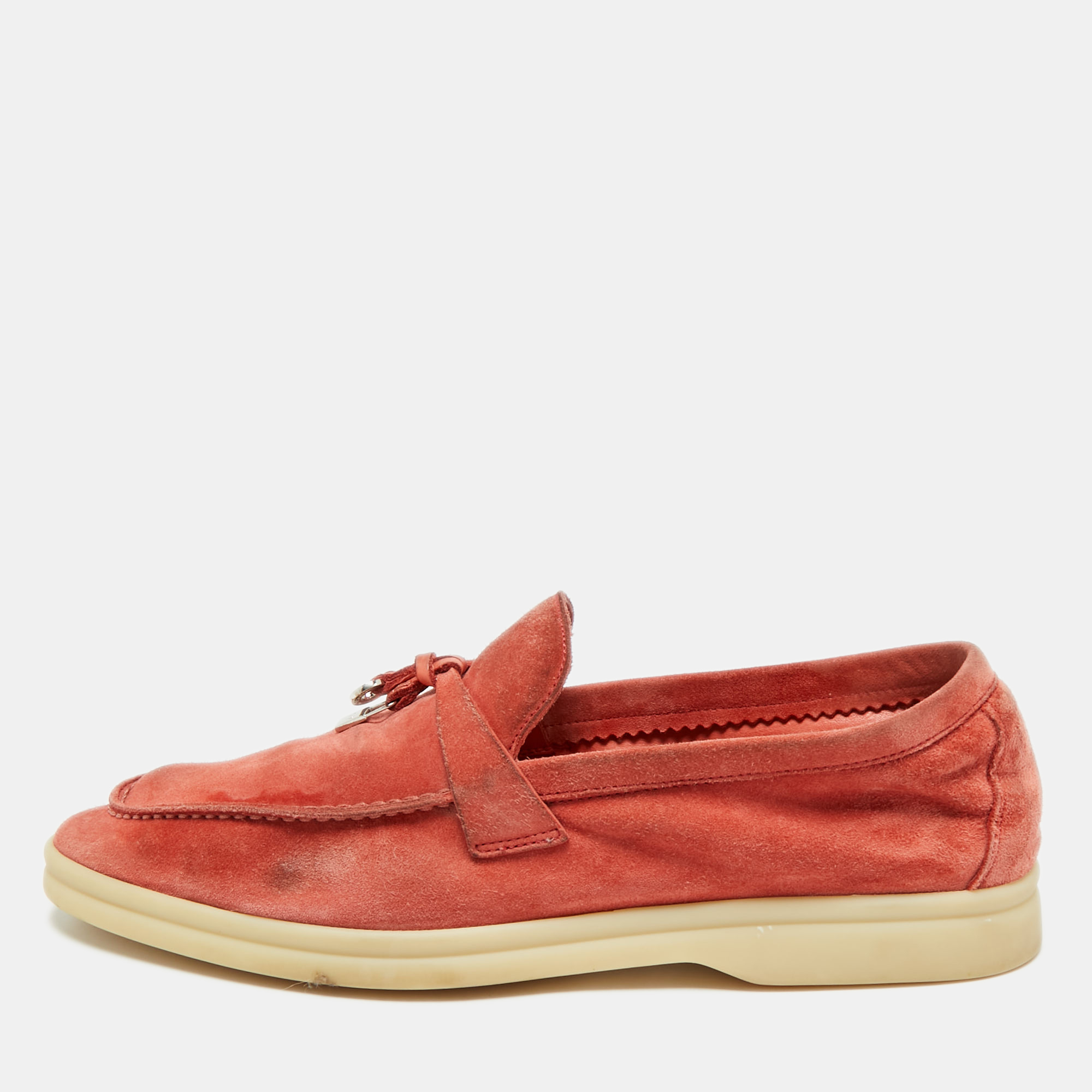 Loro Piana Pink Suede Summer Charms Walk Loafers Size 39.5