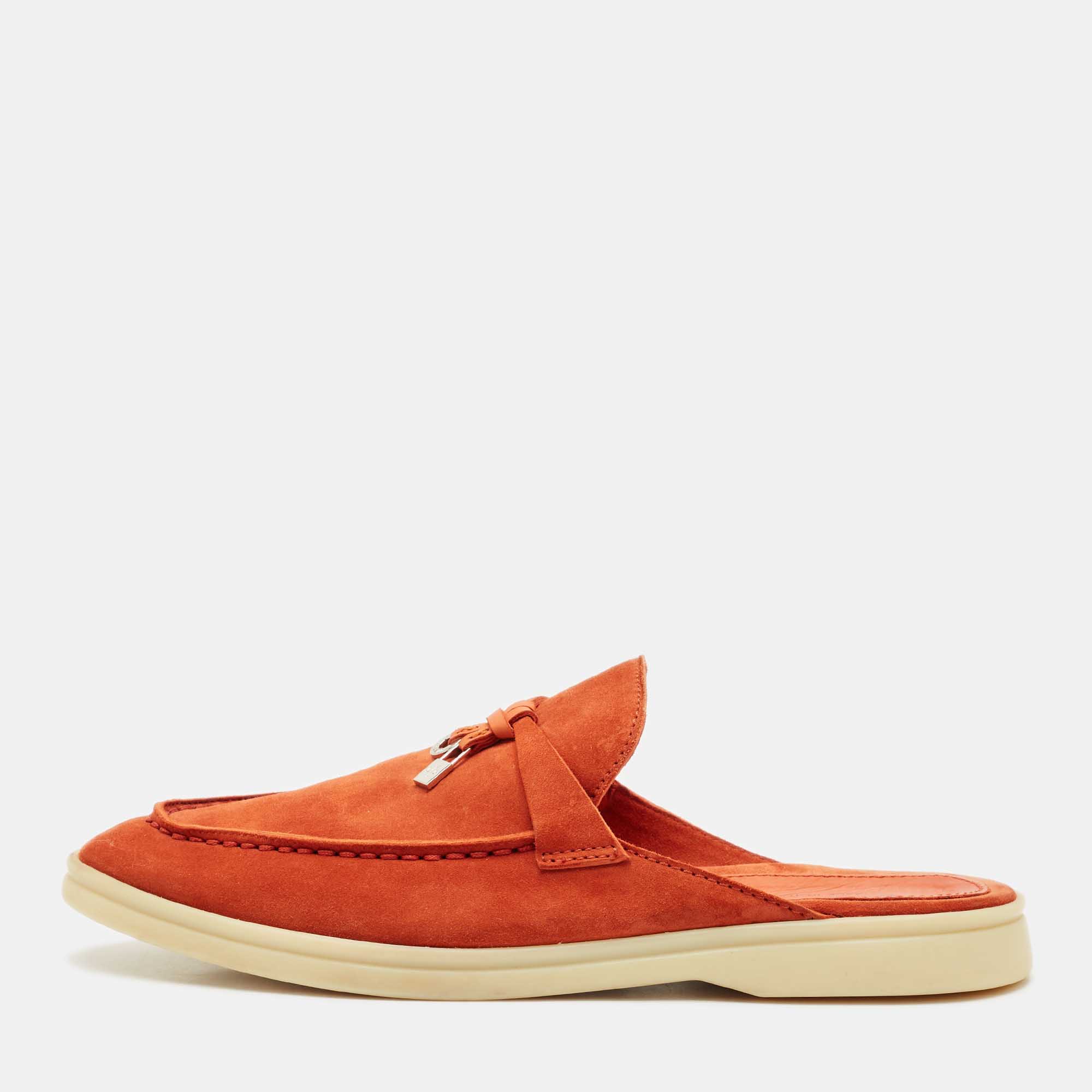 

Loro Piana Orange Suede Babouche Charms Walk Mules Size