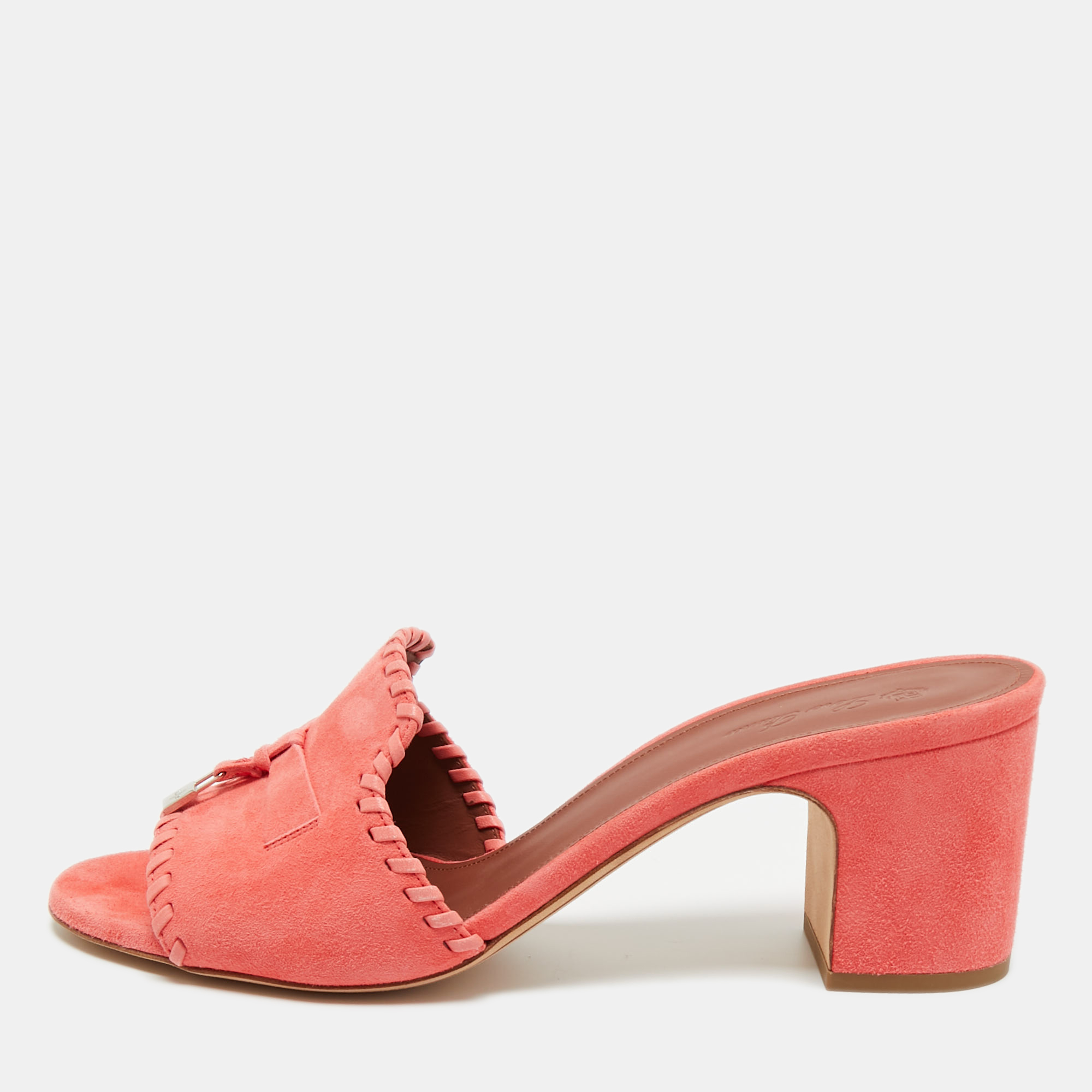 

Loro Piana Pink Suede Summer Charms Mules Size