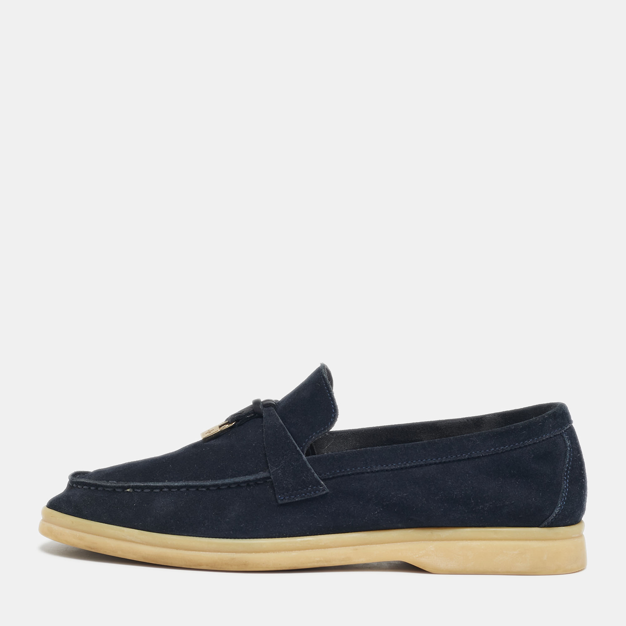 

Loro Piana Navy Blue Suede Summer Charms Walk Loafers Size