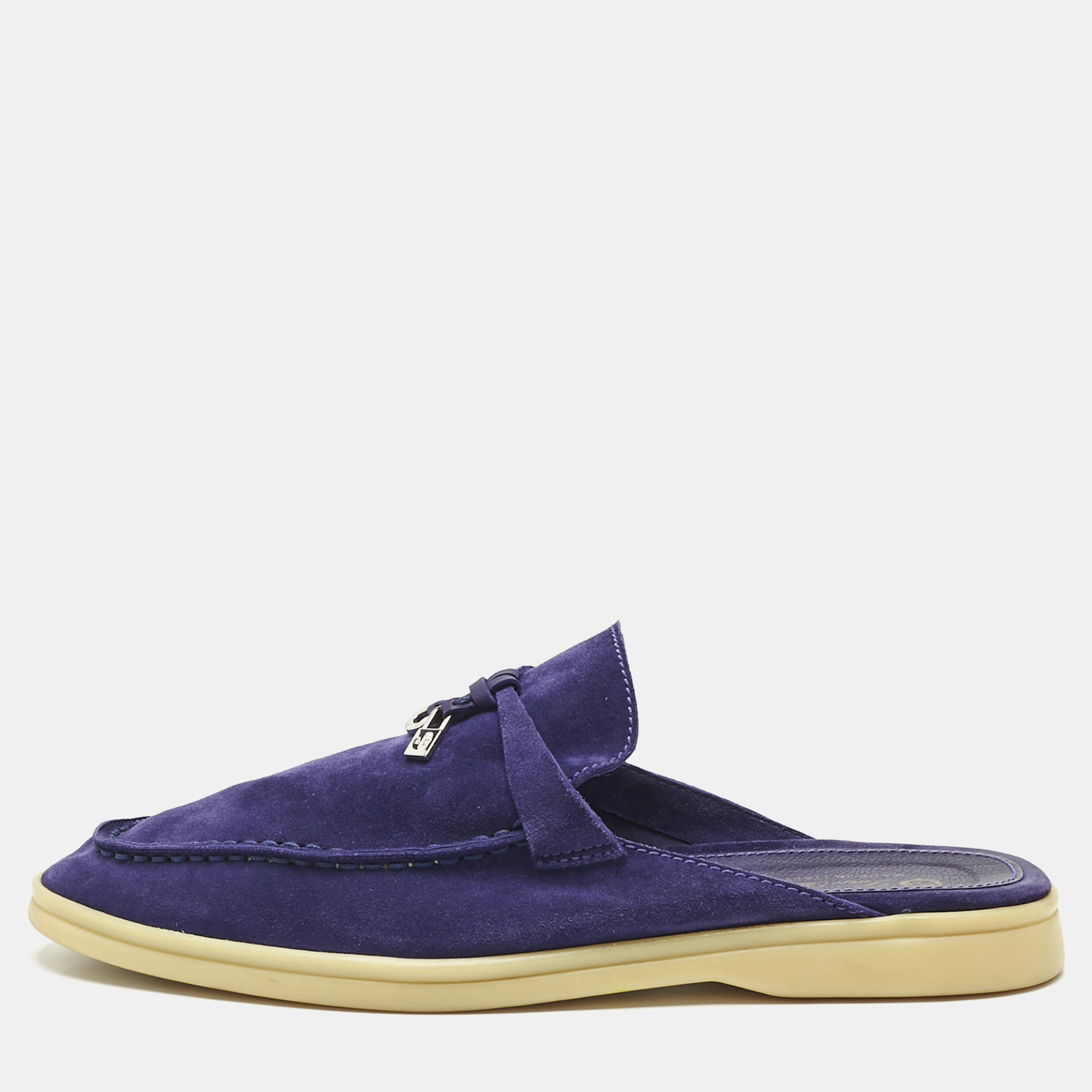 

Loro Piana Blue Suede Babouche Charms Walk Flat Mules Size 39