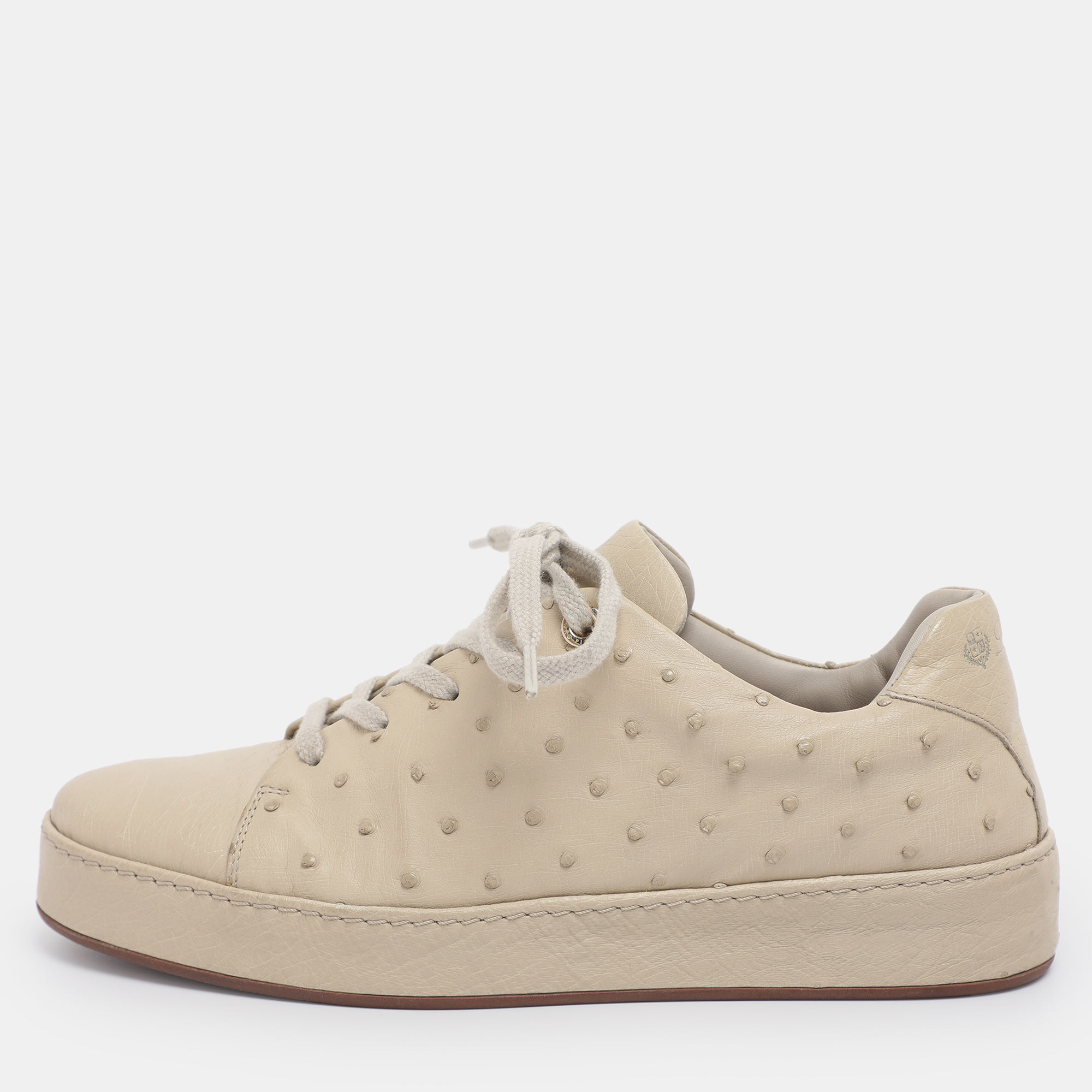 

Loro Piana Olive Green Ostrich Leather Nuages Low Top Sneakers Size 38.5