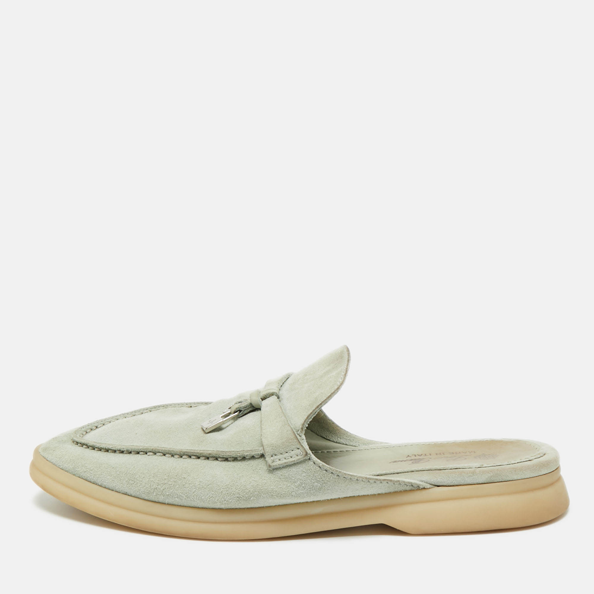 

Loro Piana Blue Suede Babouche Charms Walk Mules Size