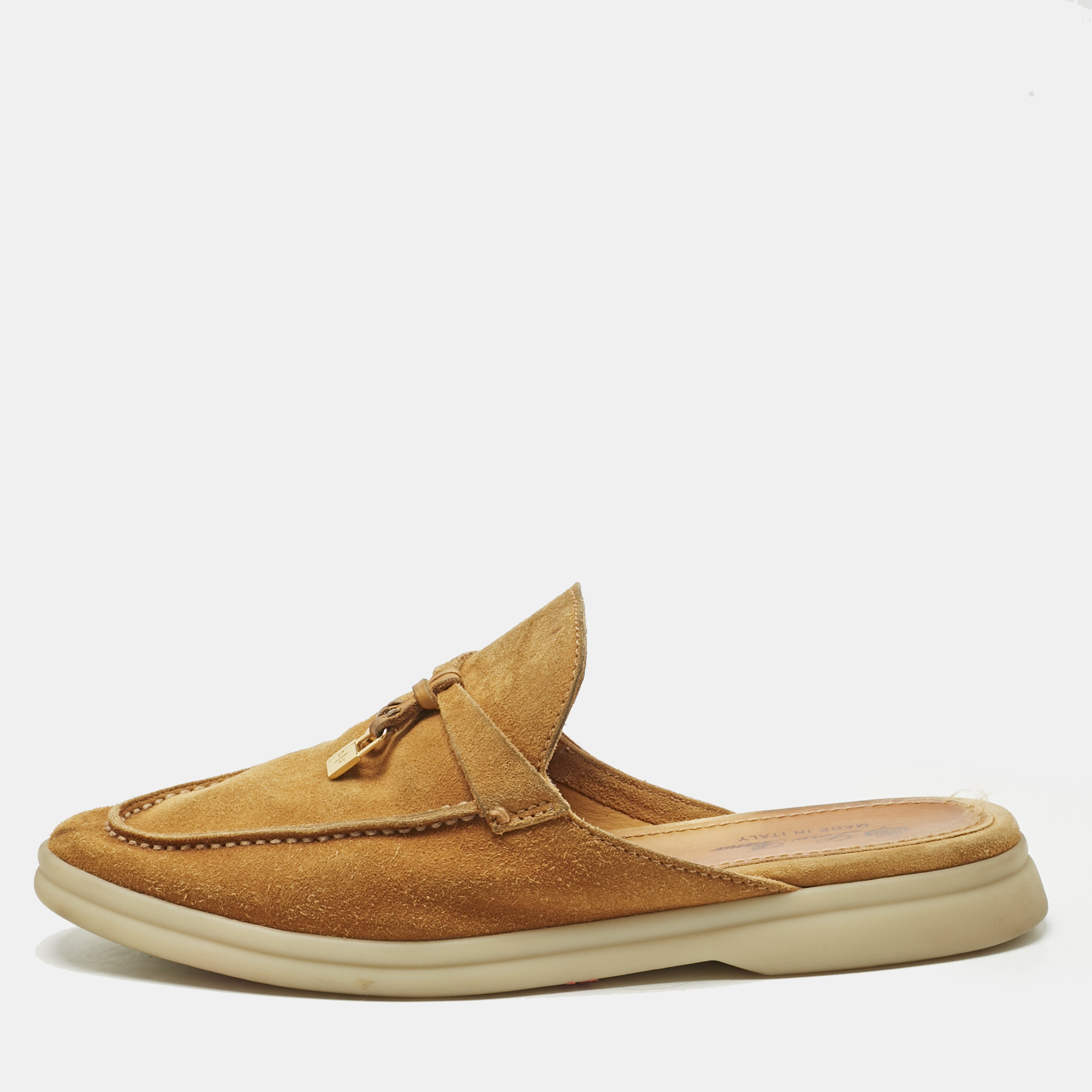 

Loro Piana Orange Suede Babouche Charms Walk Mules Size
