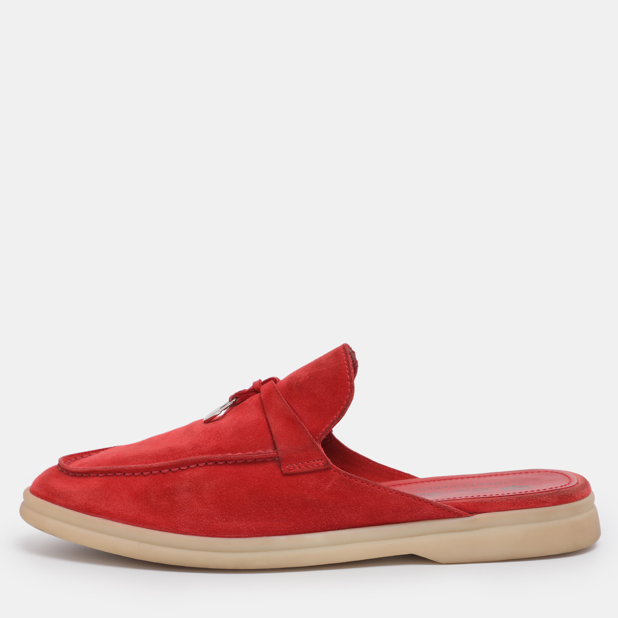 

Loro Piana Red Suede Babouche Charms Walk Mules Size