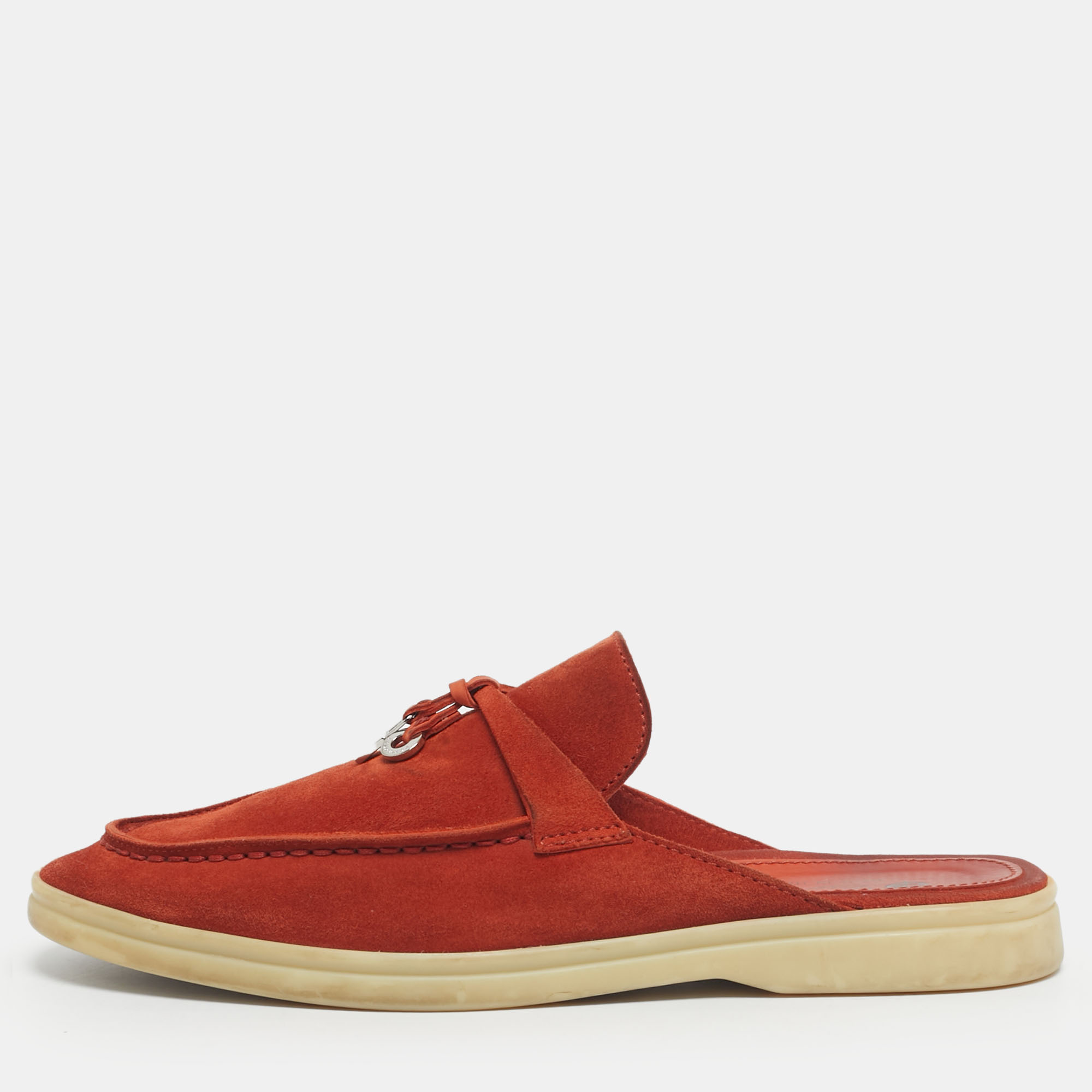 

Loro Piana Orange Suede Babouche Charms Walk Mules Size