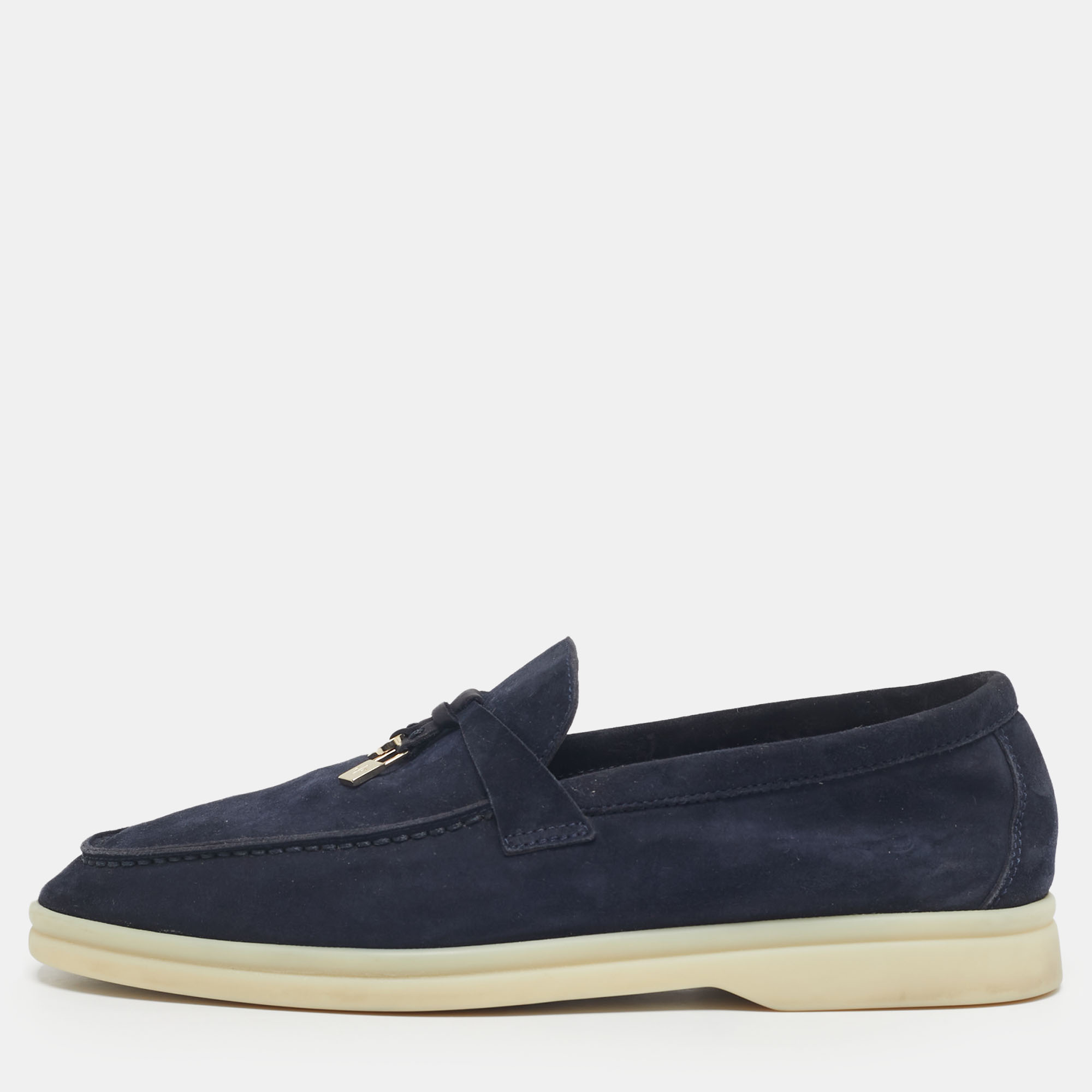 

Loro Piana Navy Blue Suede Summer Charms Walk Loafers Size