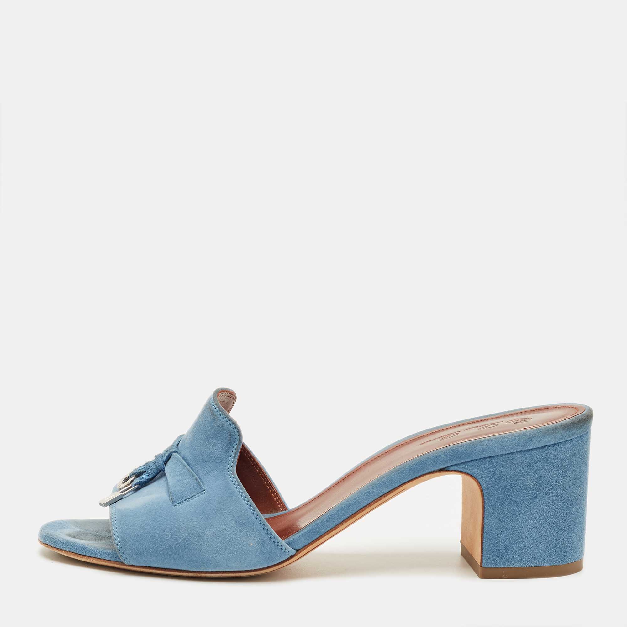 

Loro Piana Blue Suede Summer Charms Slide Sandals Size