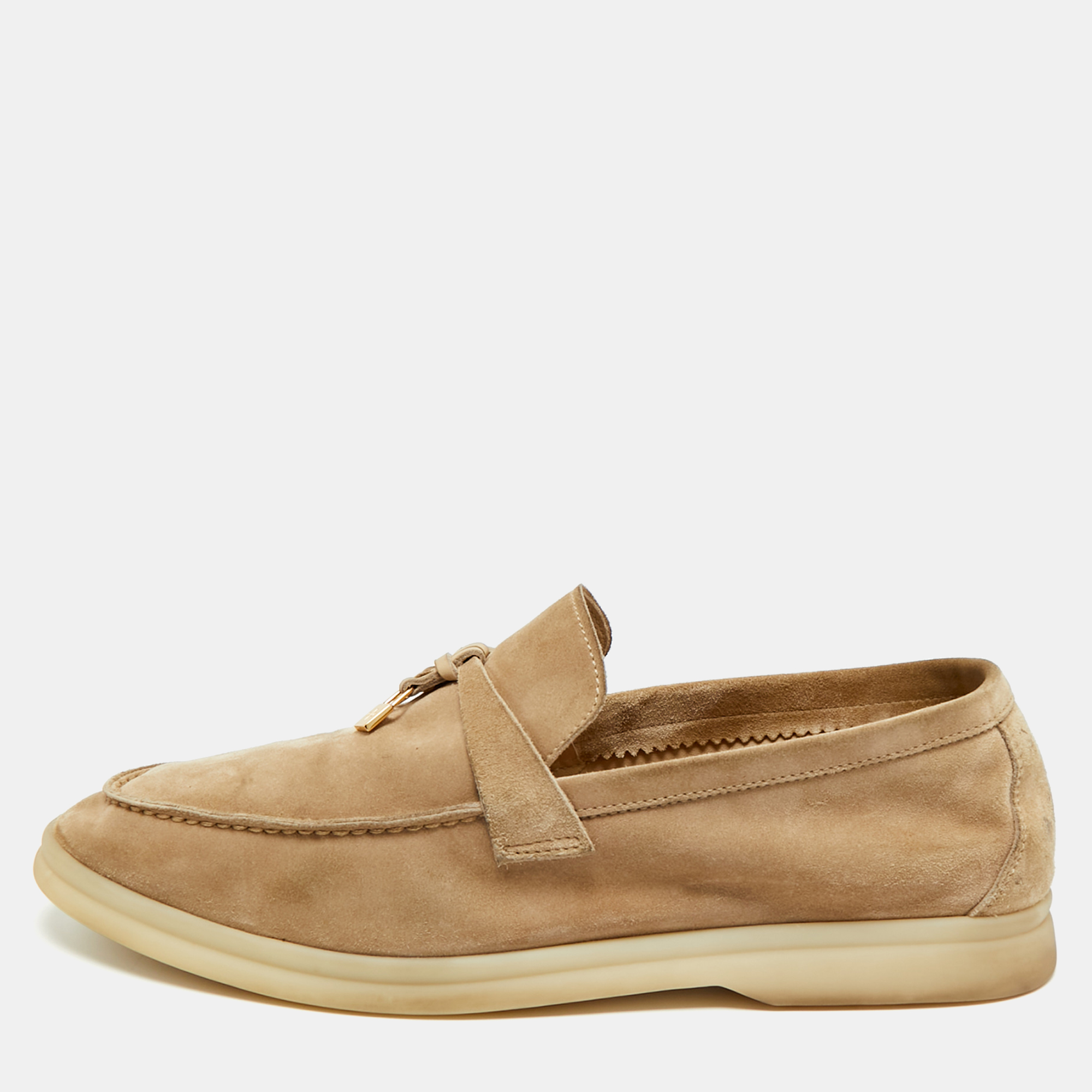 Pre-owned Loro Piana Beige Suede Summer Charms Walk Loafers Size 40 In Sand