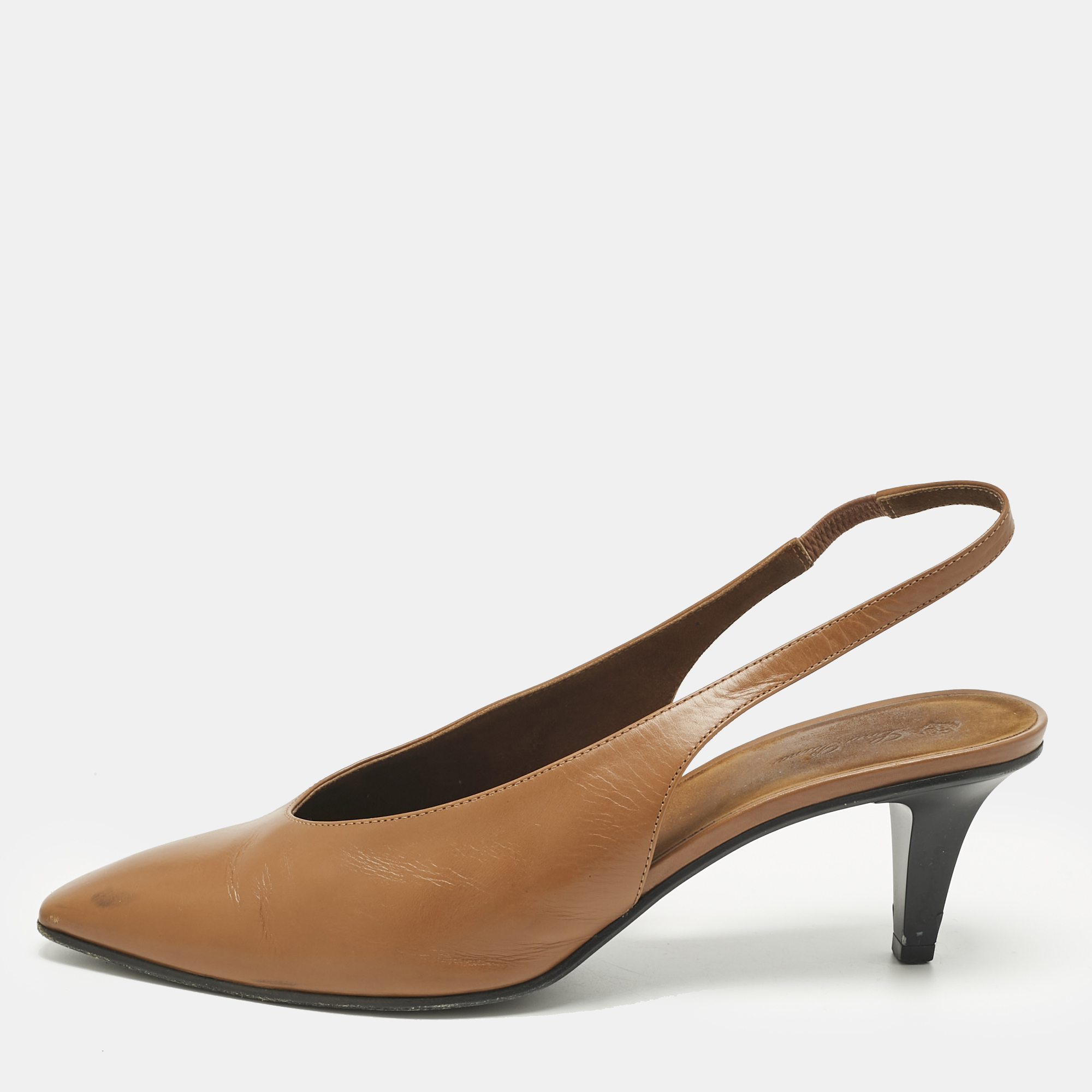 

Loro Piana Brown Leather Rebecca Slingback Pumps Size