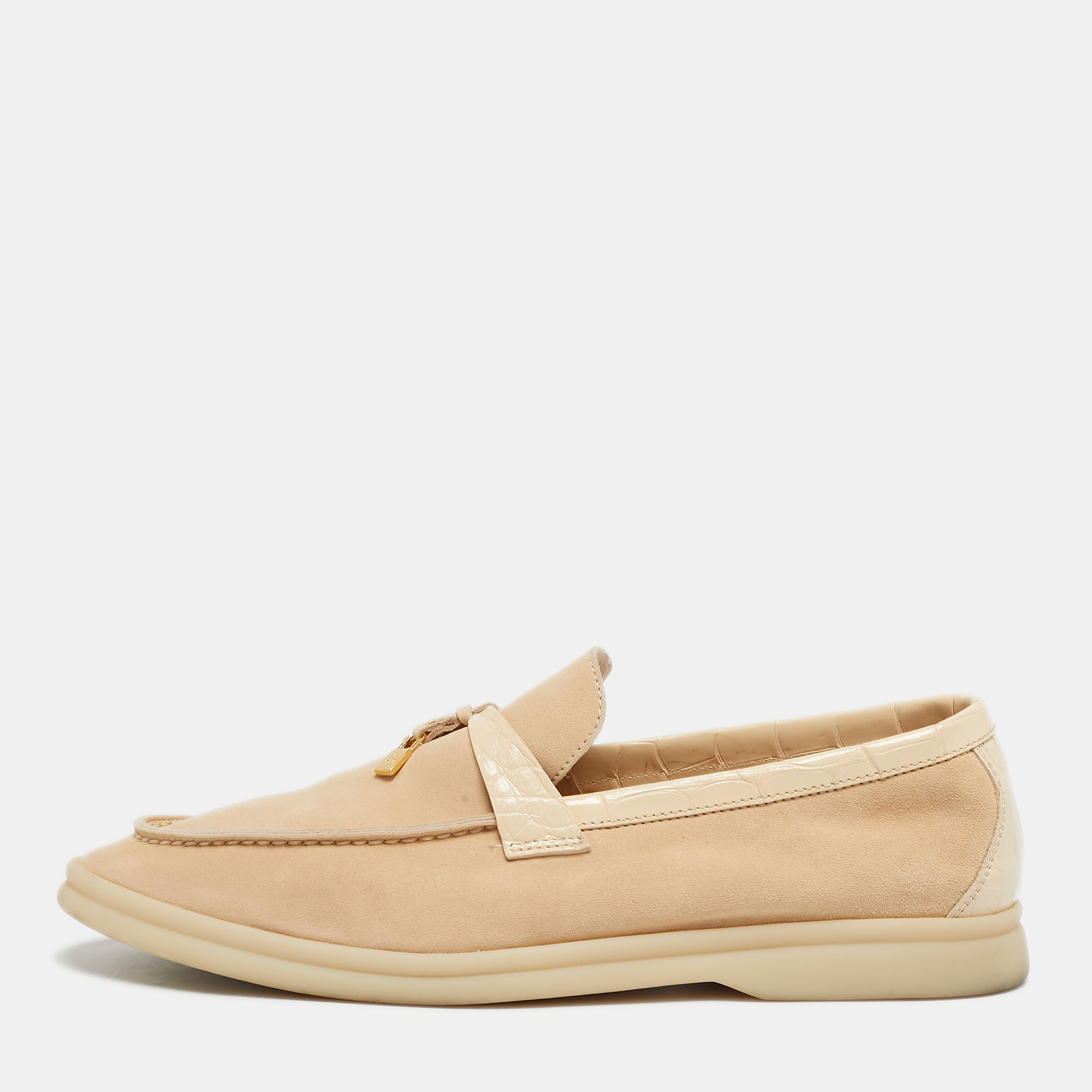 

Loro Piana Beige Croc Embossed Leather and Suede Summer Charms Walk Loafers Size