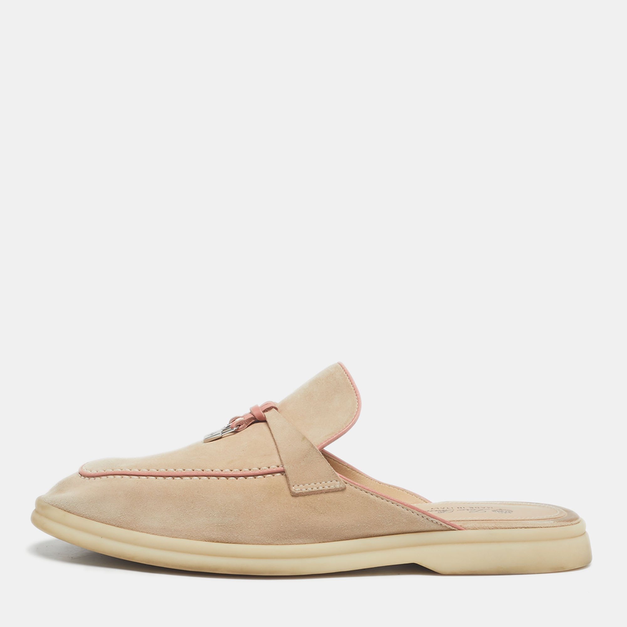 Pre-owned Loro Piana Beige/pink Suede Babouche Charms Walk Mules Size 40 In Sand